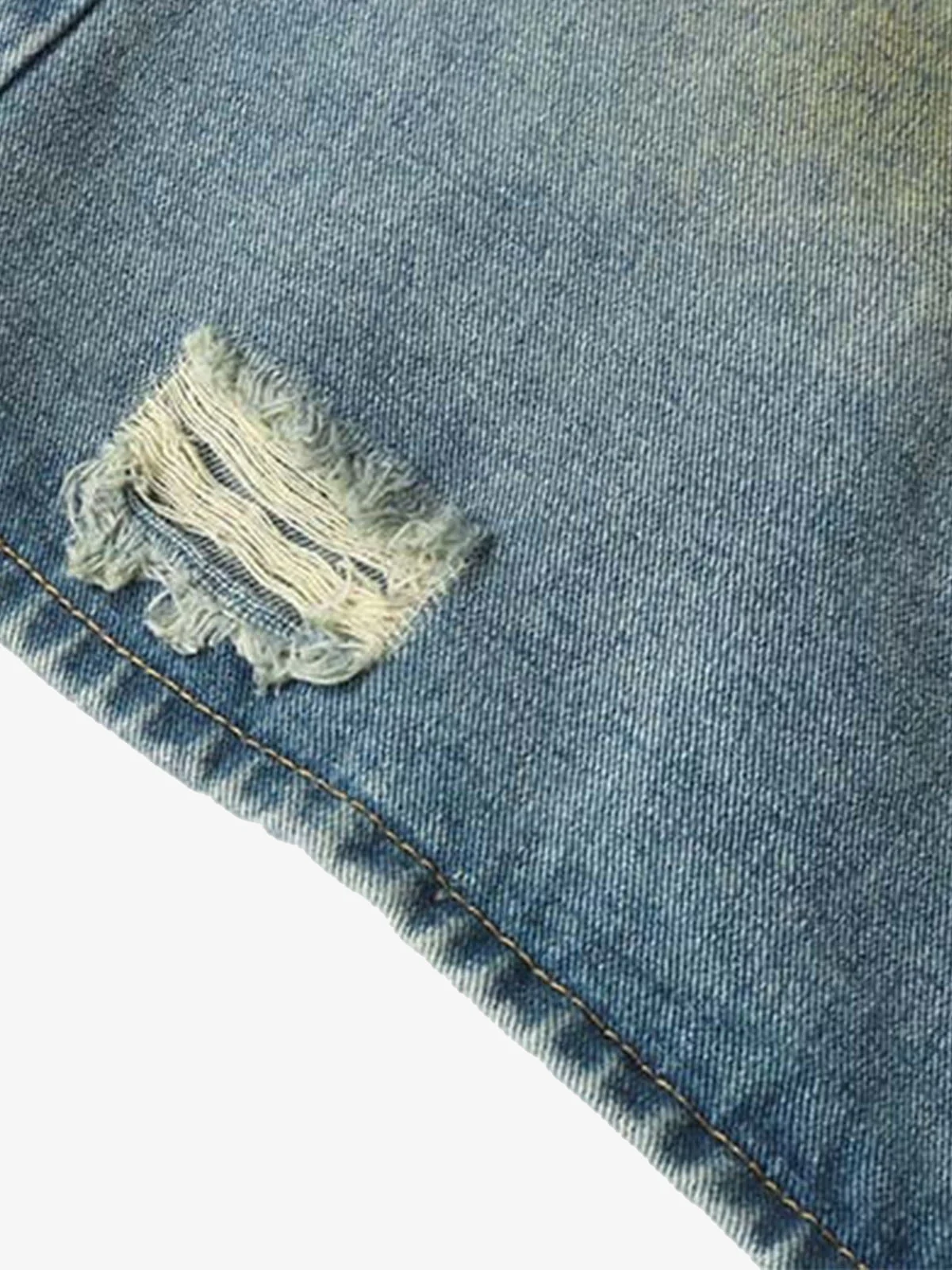 Washed Distressed Spray-Painted Ripped Jorts - Image 5
