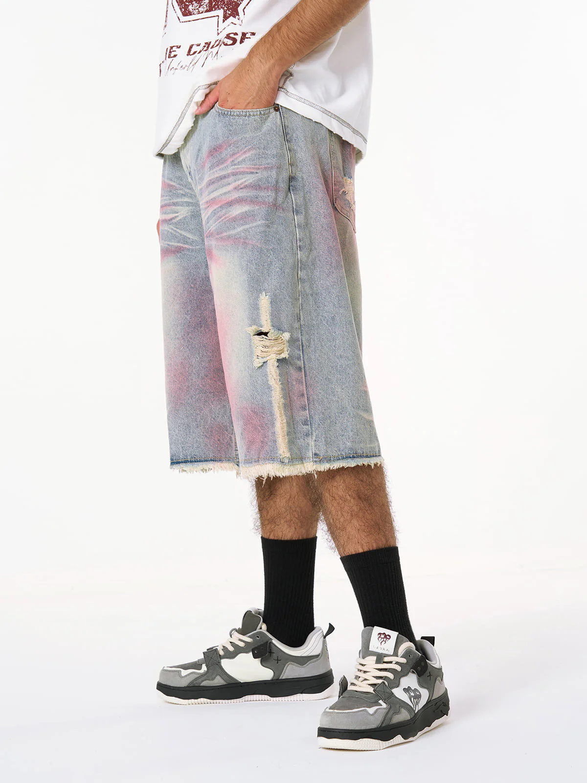 Distressed Tie-Dye Denim Jorts - Image 3
