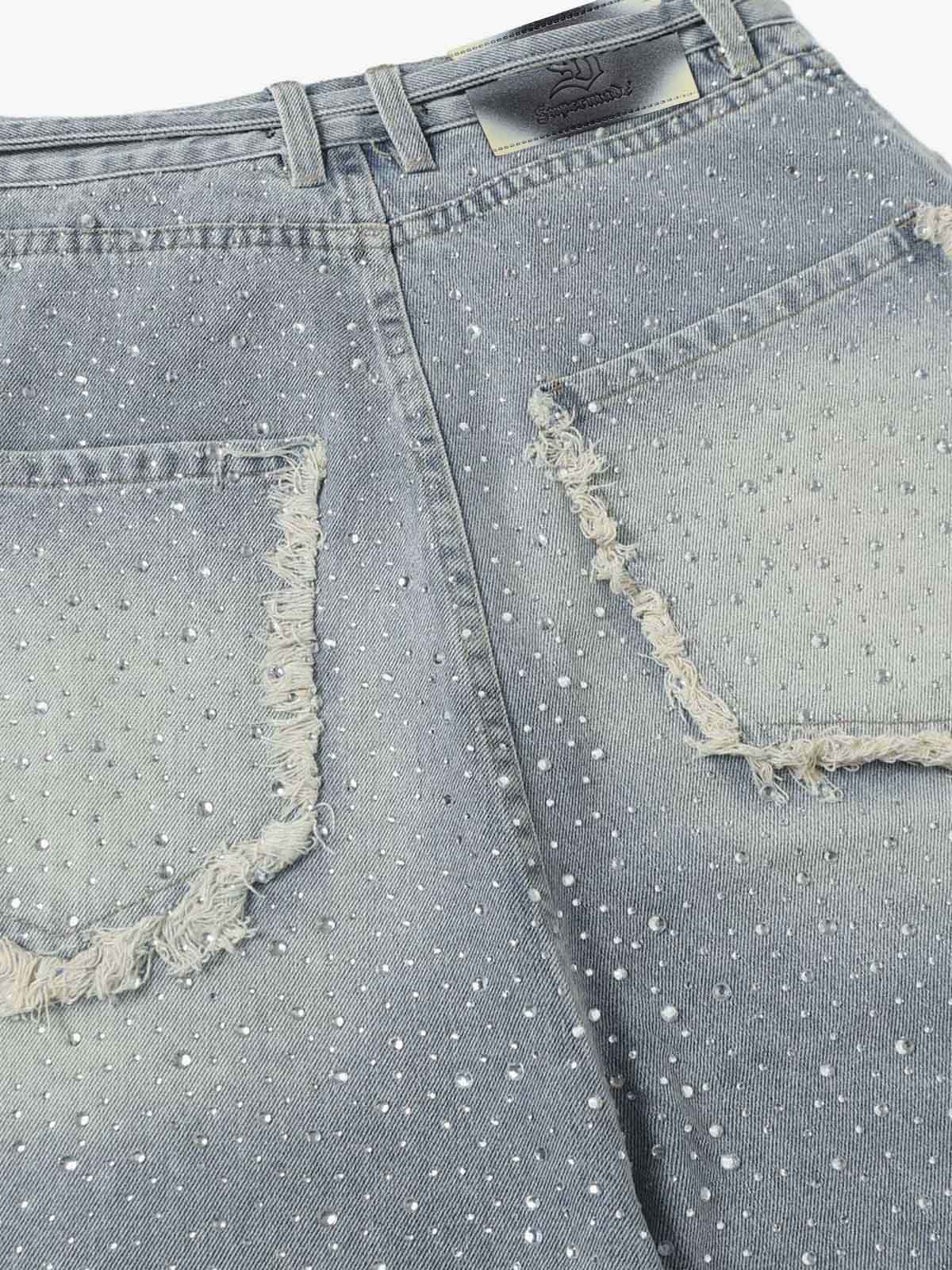 Distressed Rhinestone Denim Jorts - 2454 - Image 9