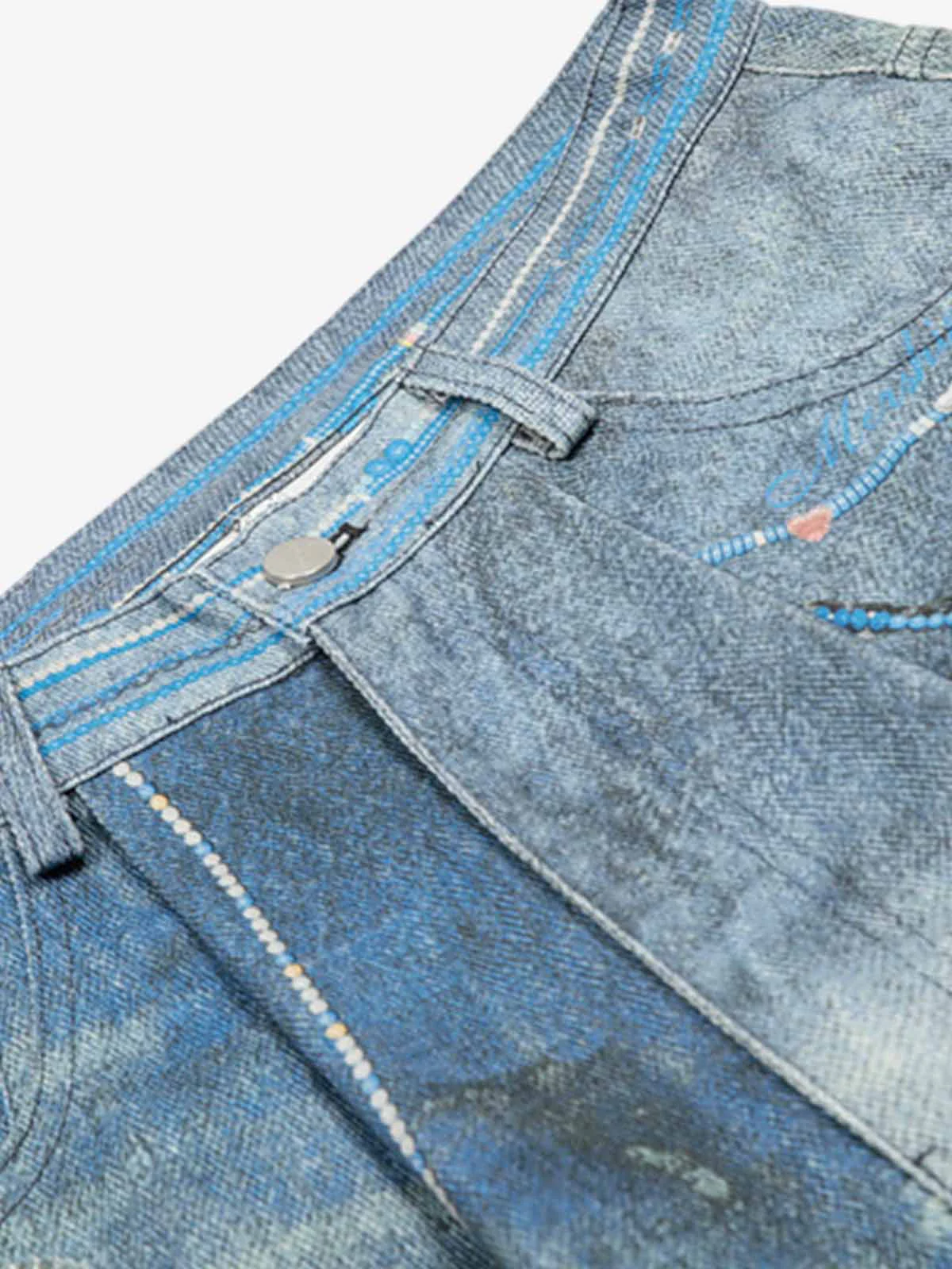 Distressed Dirty 3D Floral Denim Shorts - Image 4