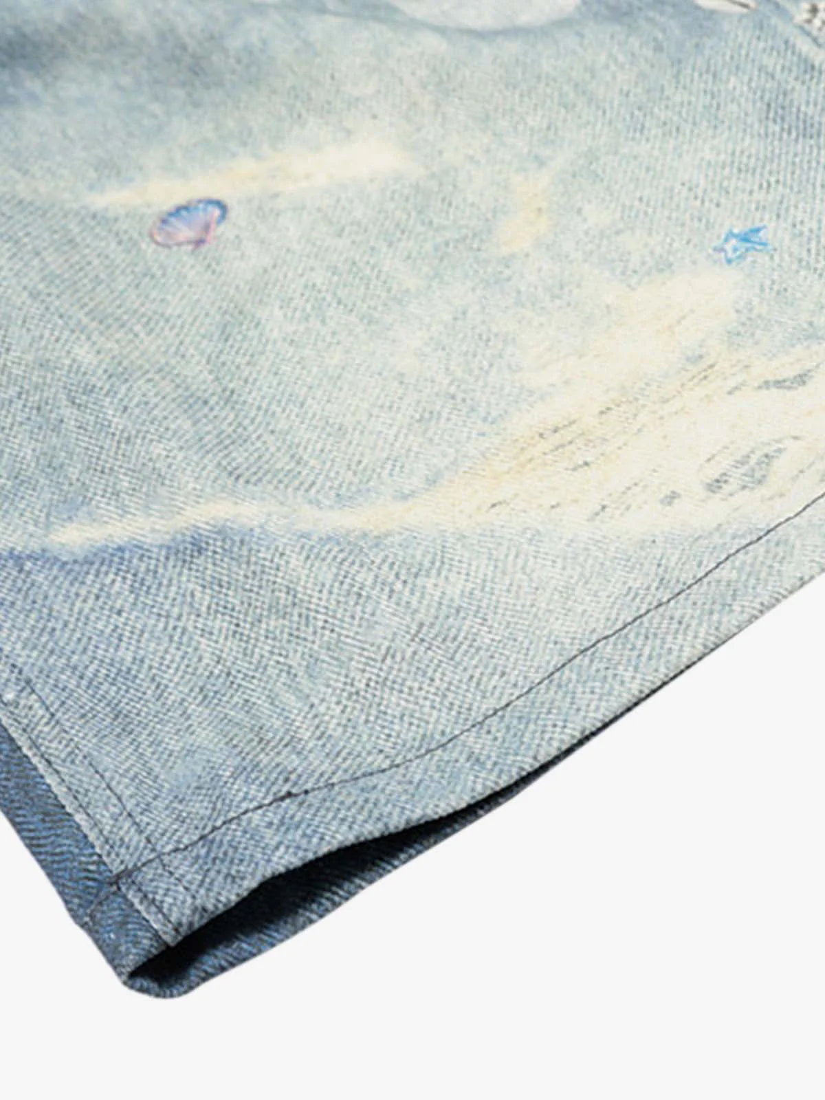Distressed Dirty 3D Floral Denim Shorts - Image 5