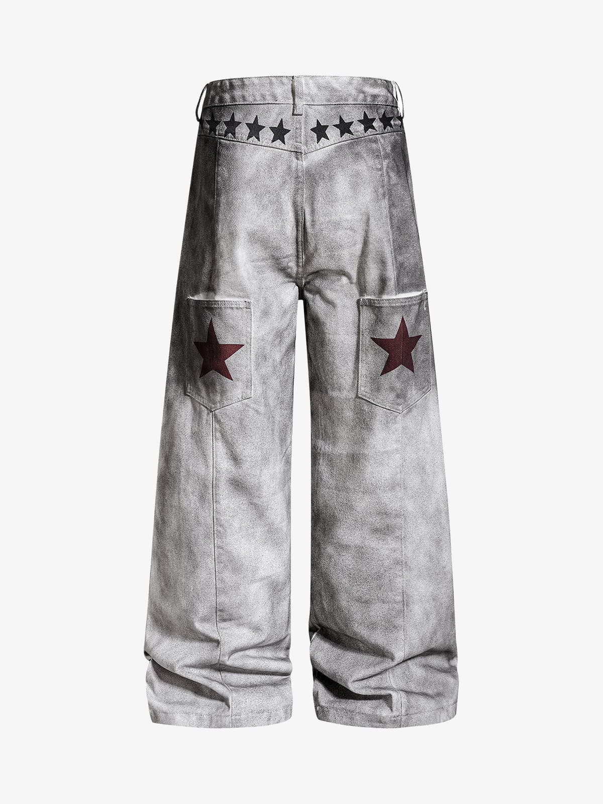 Distressed Dirty Wash Text Graphic Star Trim Straight Leg Pants - Image 2