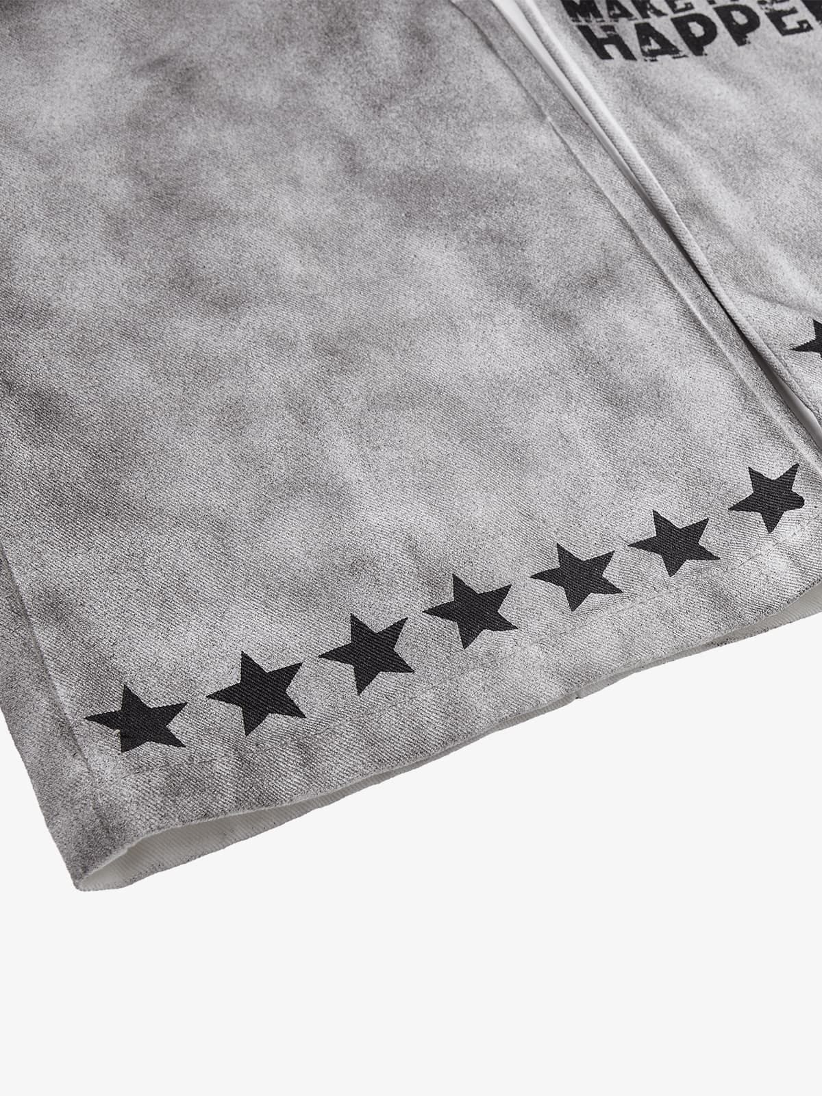 Distressed Dirty Wash Text Graphic Star Trim Straight Leg Pants - Image 7