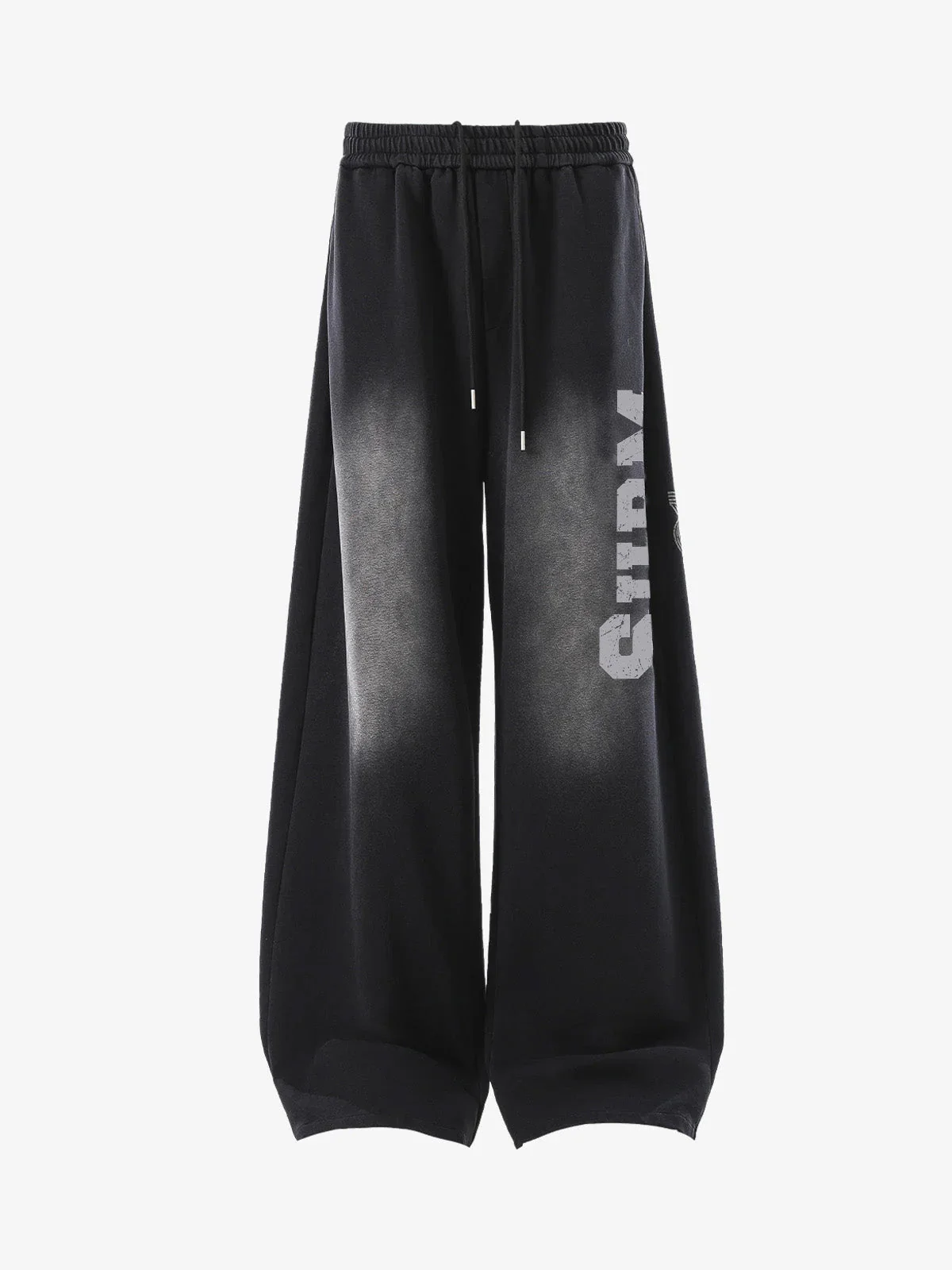 French Terry Distressed Gradient Drawstring Wide Leg Pants