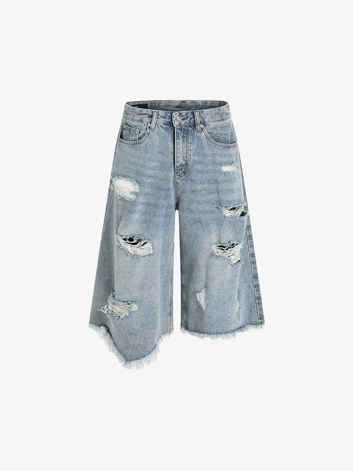 Distressed Light Wash Denim Jorts - Image 2