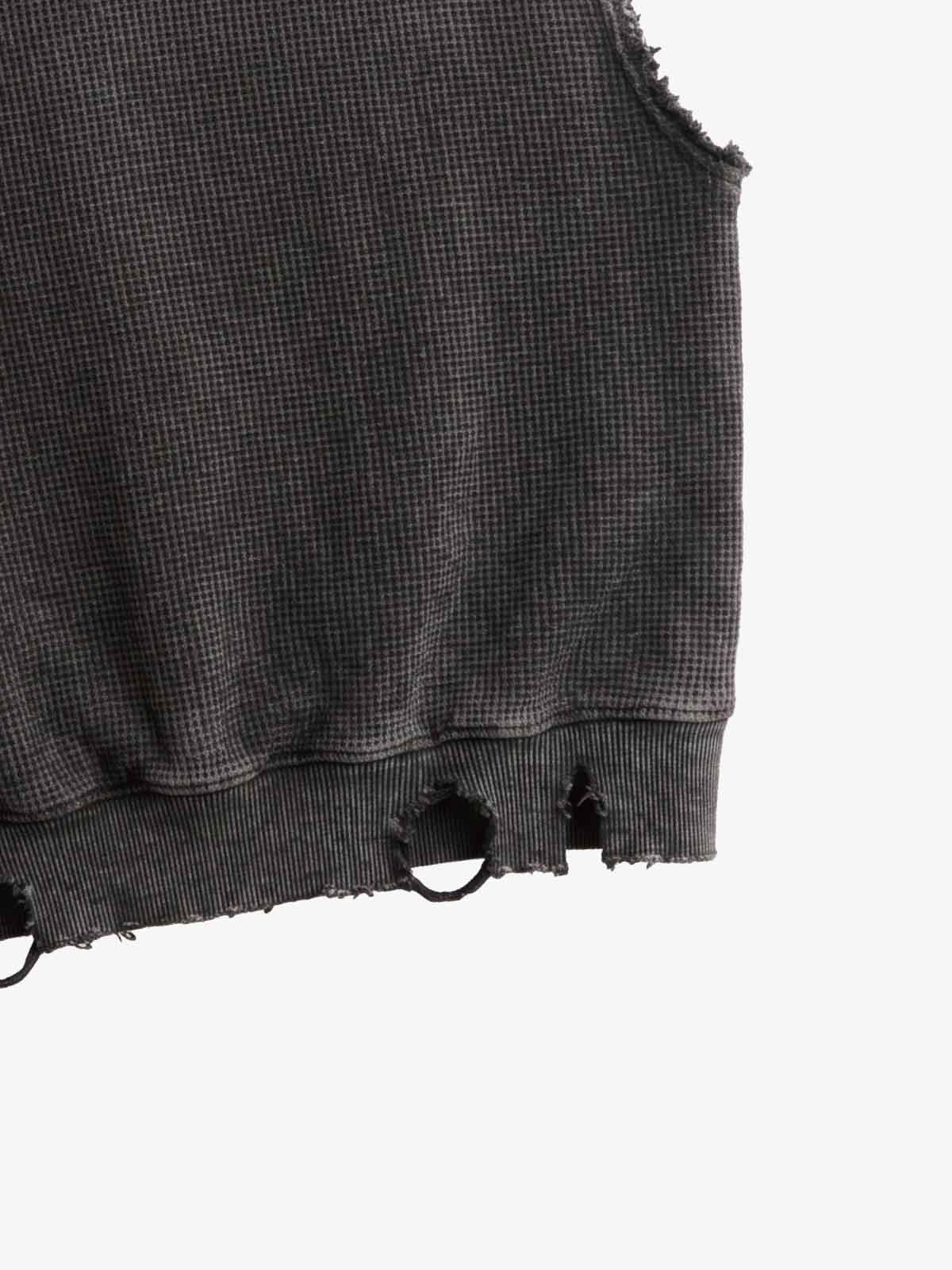 Distressed Multi-Label Graphic Sleeveless Zip Hoodie - Image 7