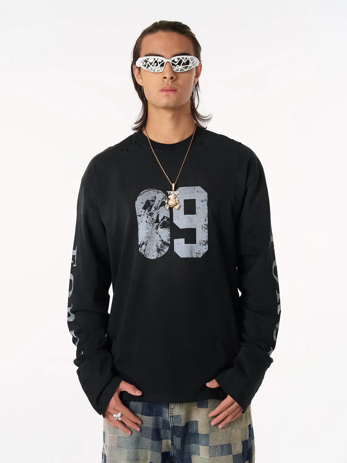 Distressed NO. 09 Long Sleeve T-Shirt - Image 3