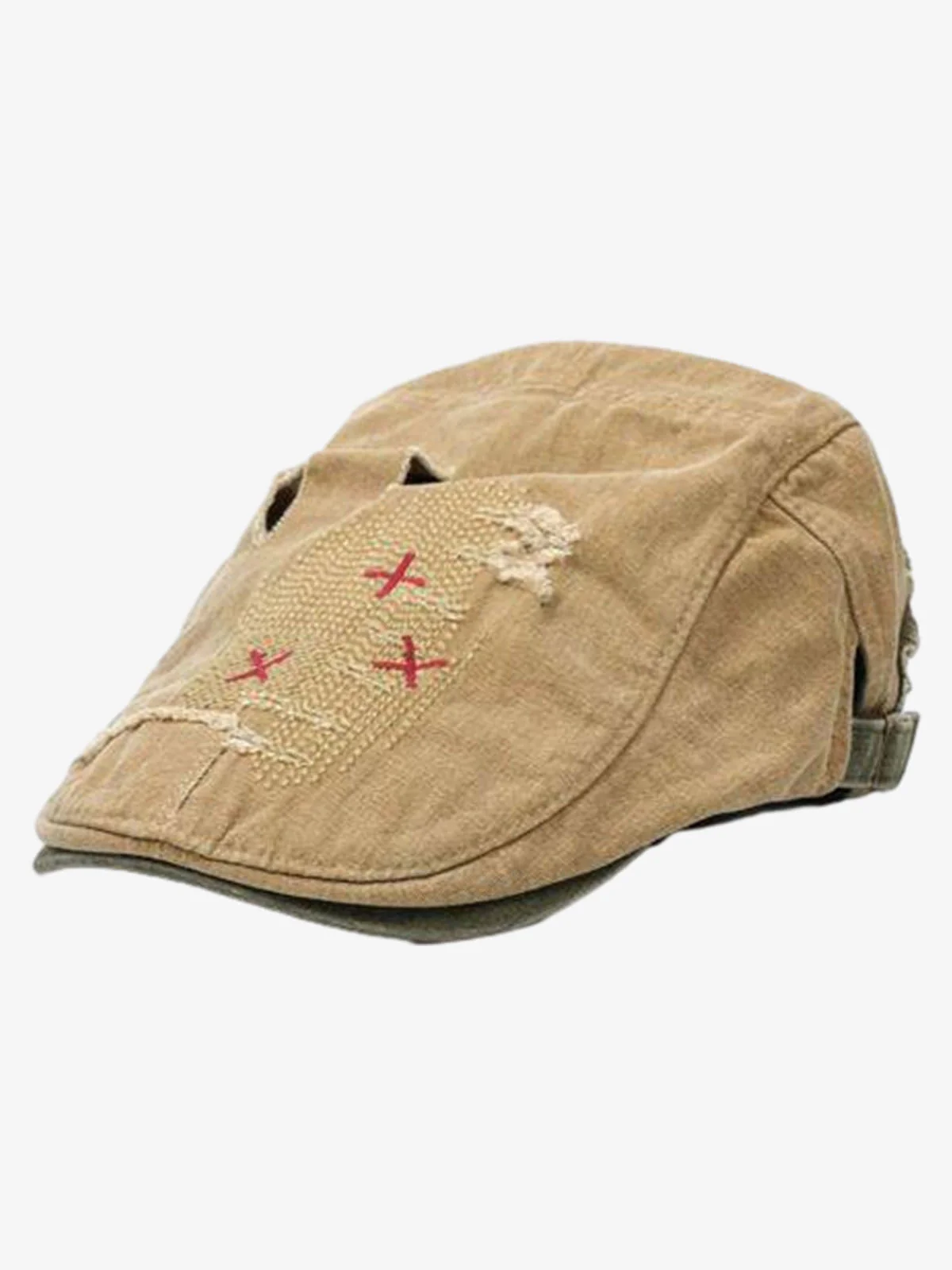 Distressed Patchwork Embroidered Cotton Flat Cap - Image 10