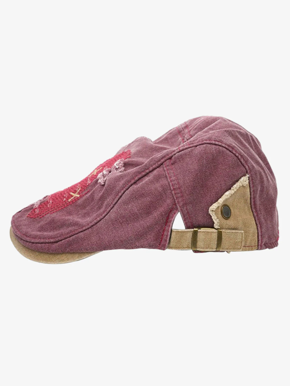 Distressed Patchwork Embroidered Cotton Flat Cap - Image 9