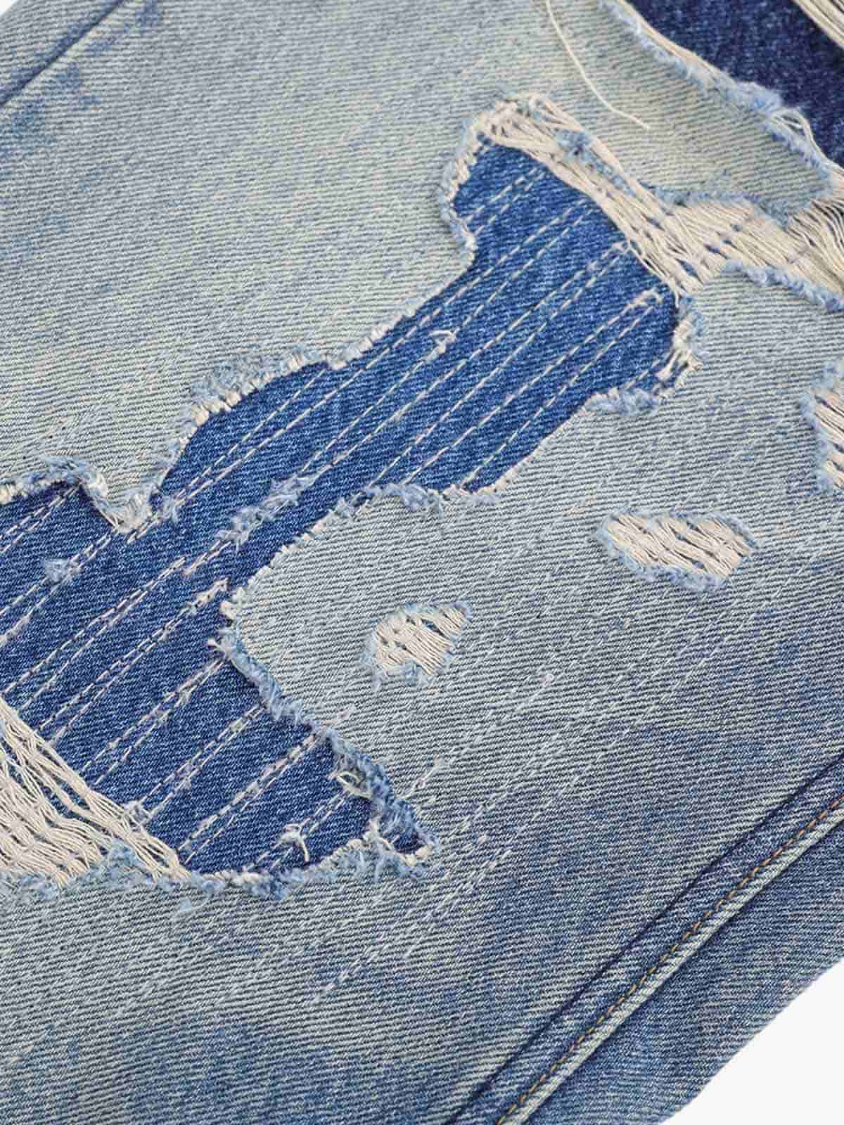 Distressed Patchwork Wide-Leg Jeans - Image 3