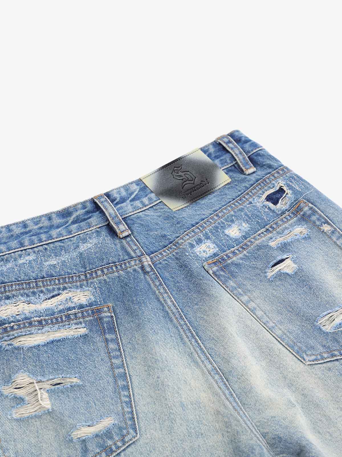 Distressed Patchwork Wide-Leg Jeans - Image 4