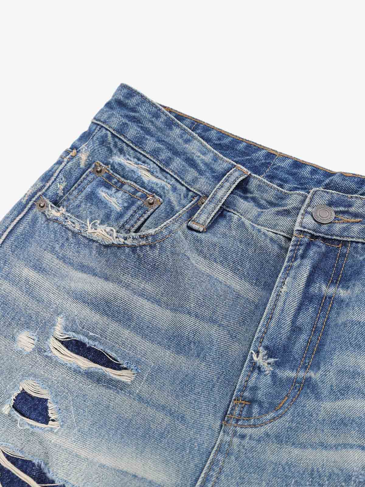 Distressed Patchwork Wide-Leg Jeans - Image 6