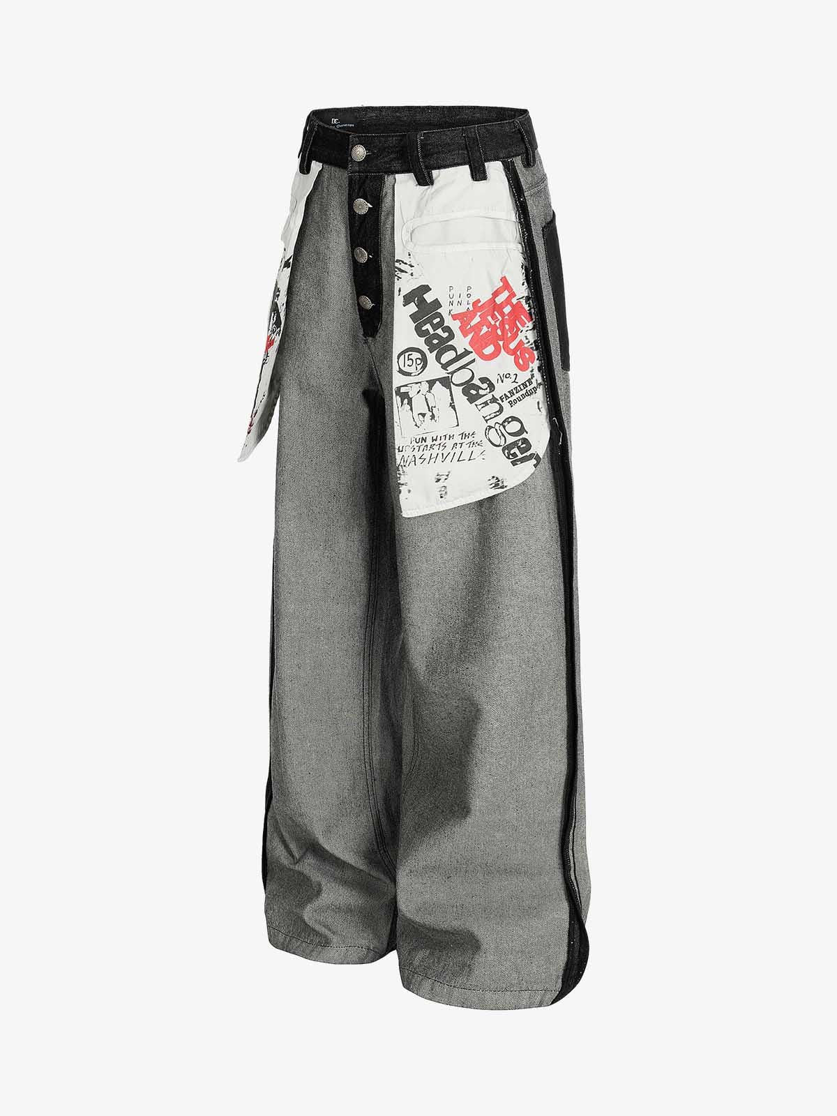 Distressed Reverse Design Large Pocket Printed Jeans - 2568 - Image 7