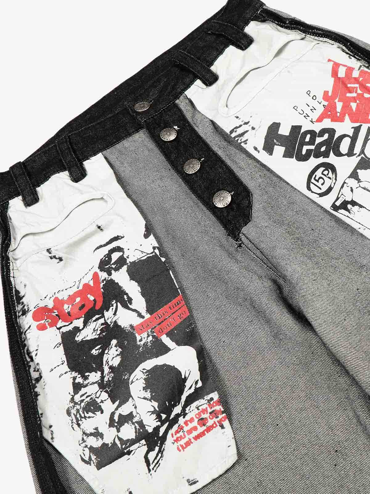 Distressed Reverse Design Large Pocket Printed Jeans - 2568 - Image 9
