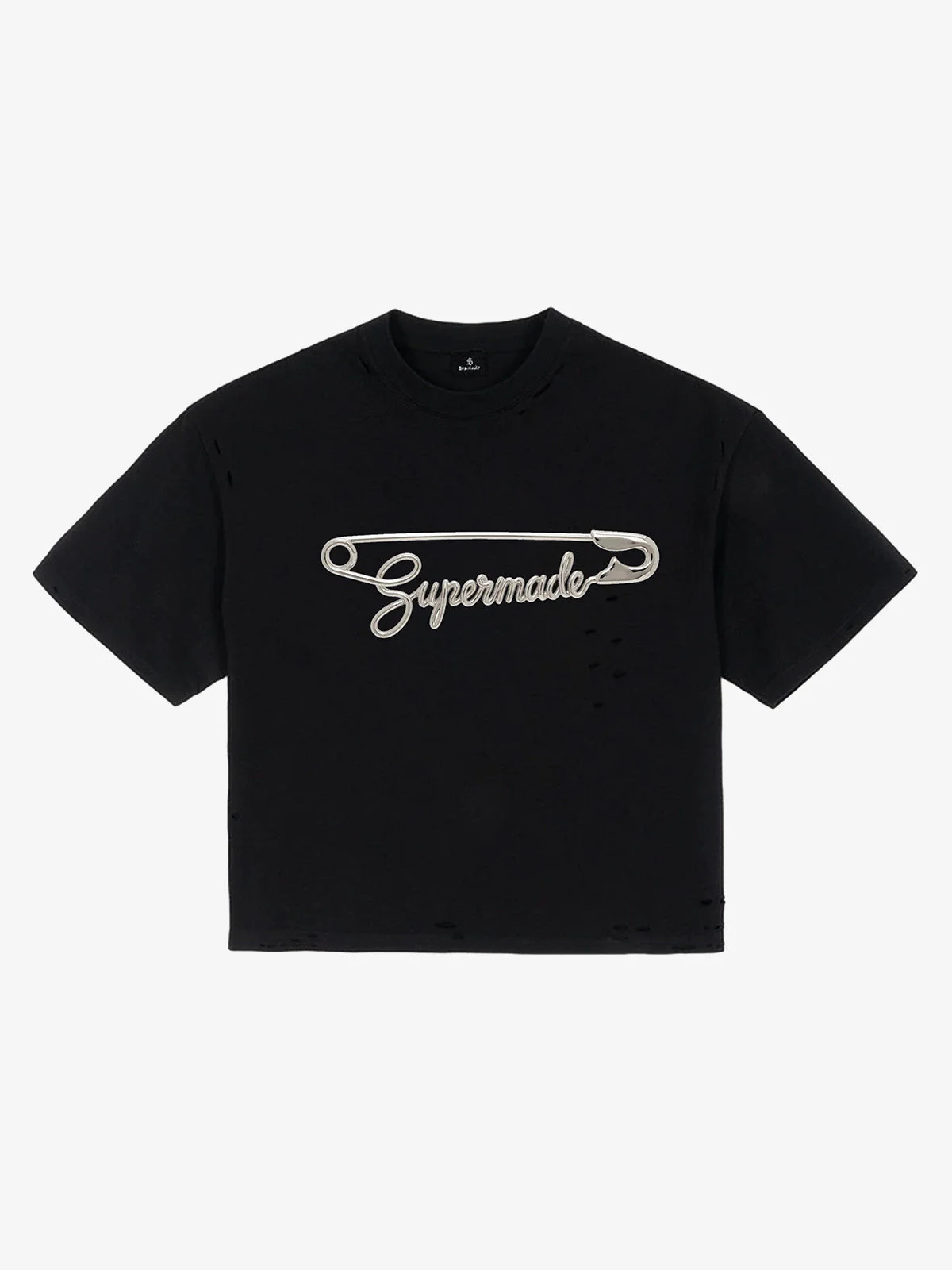 Distressed Safety Pin Cropped T-Shirt - Image 2