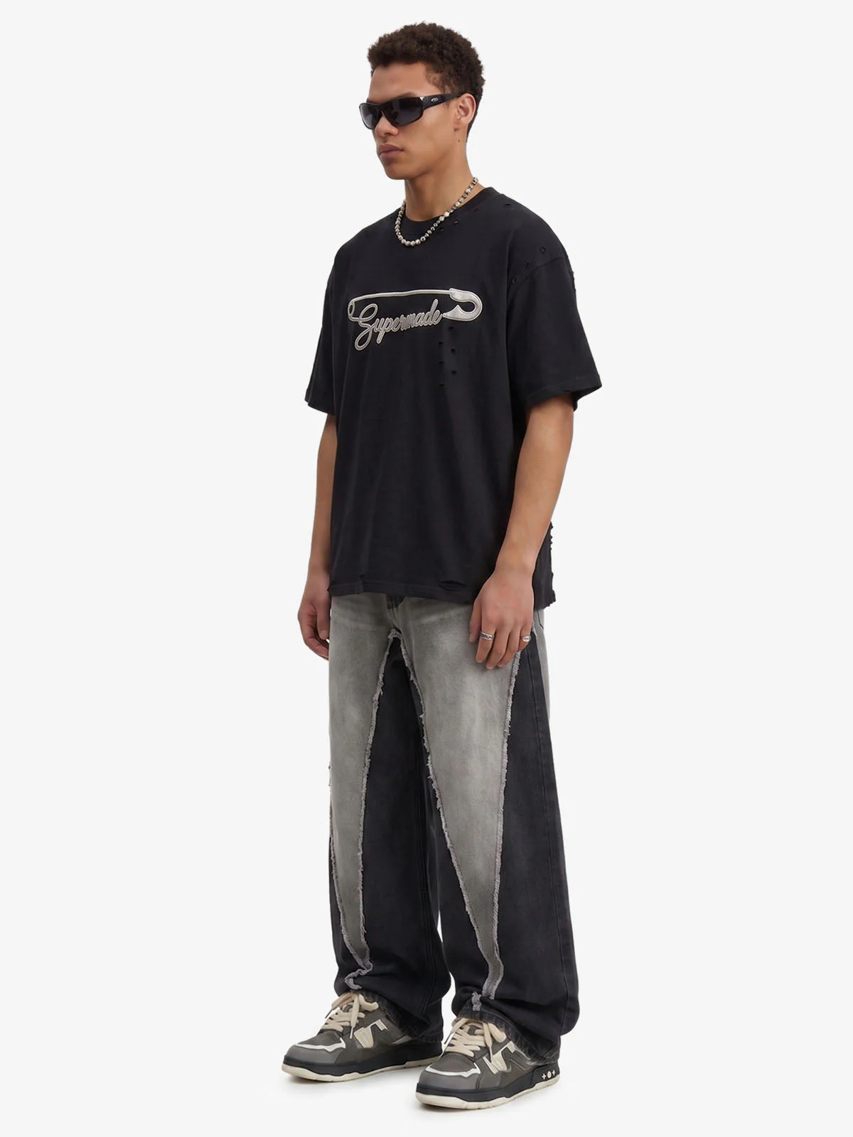 Distressed Safety Pin Cropped T-Shirt - Image 3