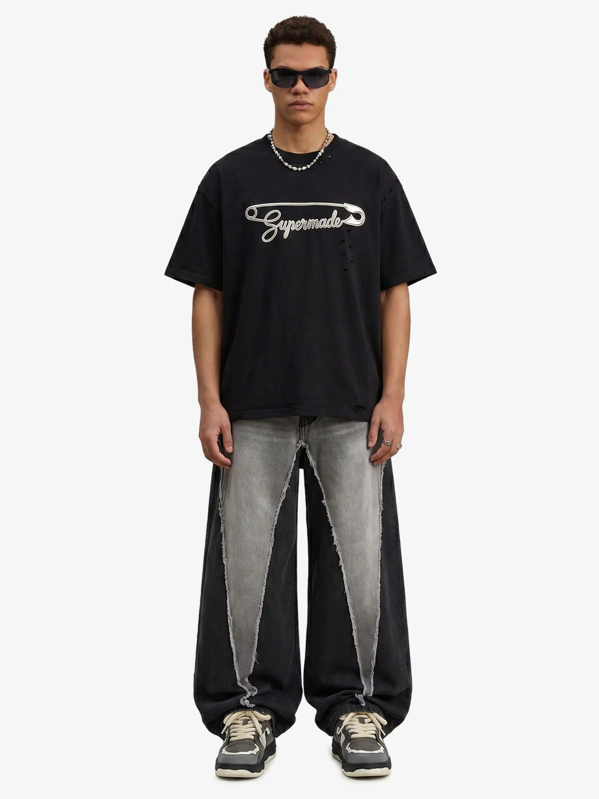 Distressed Safety Pin Cropped T-Shirt - Image 4