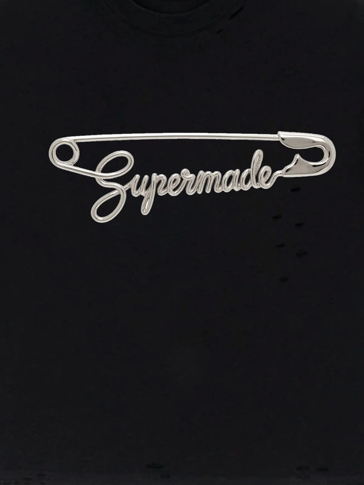 Distressed Safety Pin Cropped T-Shirt - Image 9