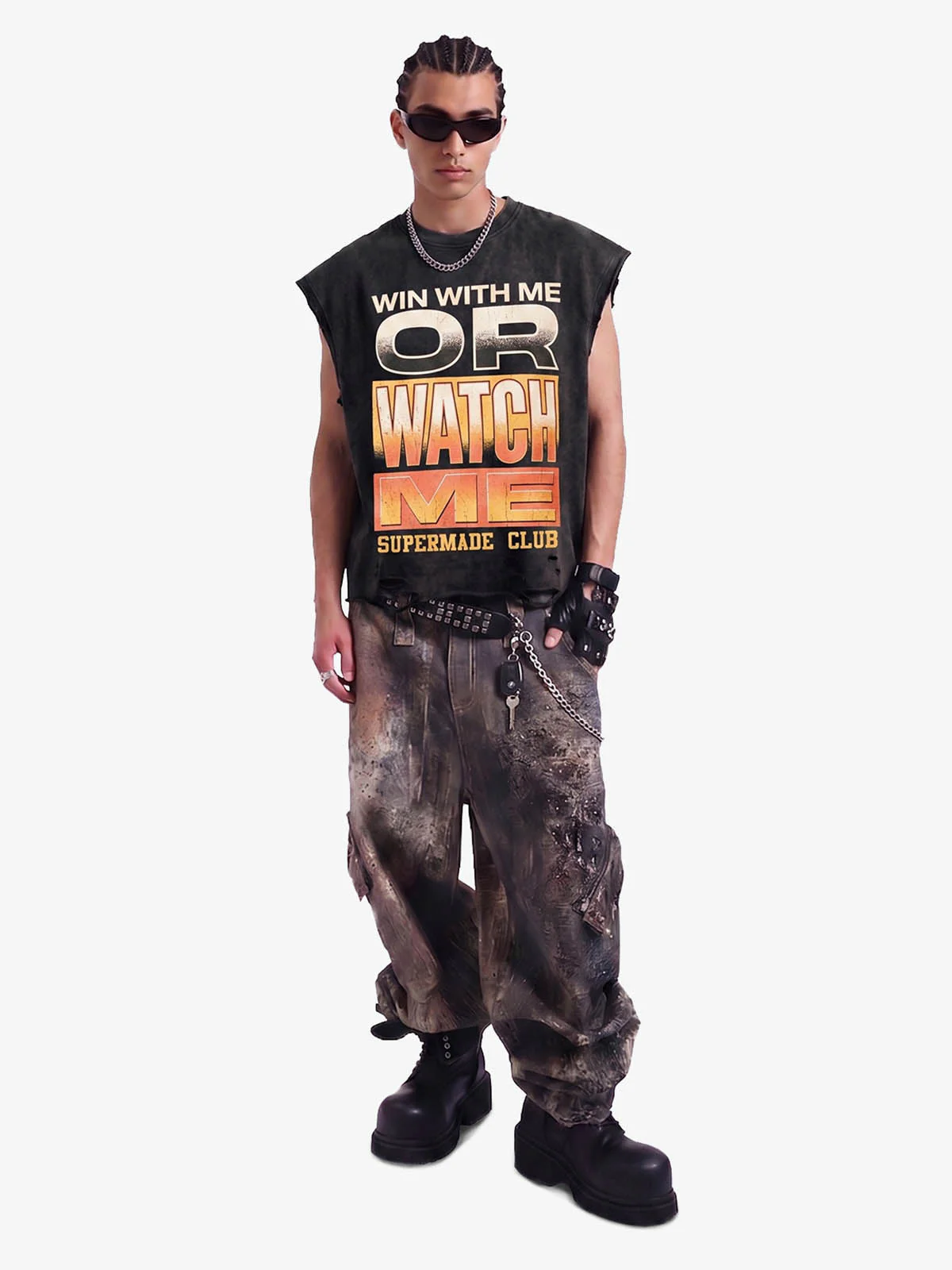 Distressed Slogan Graphic Sleeveless T-Shirt - Image 3