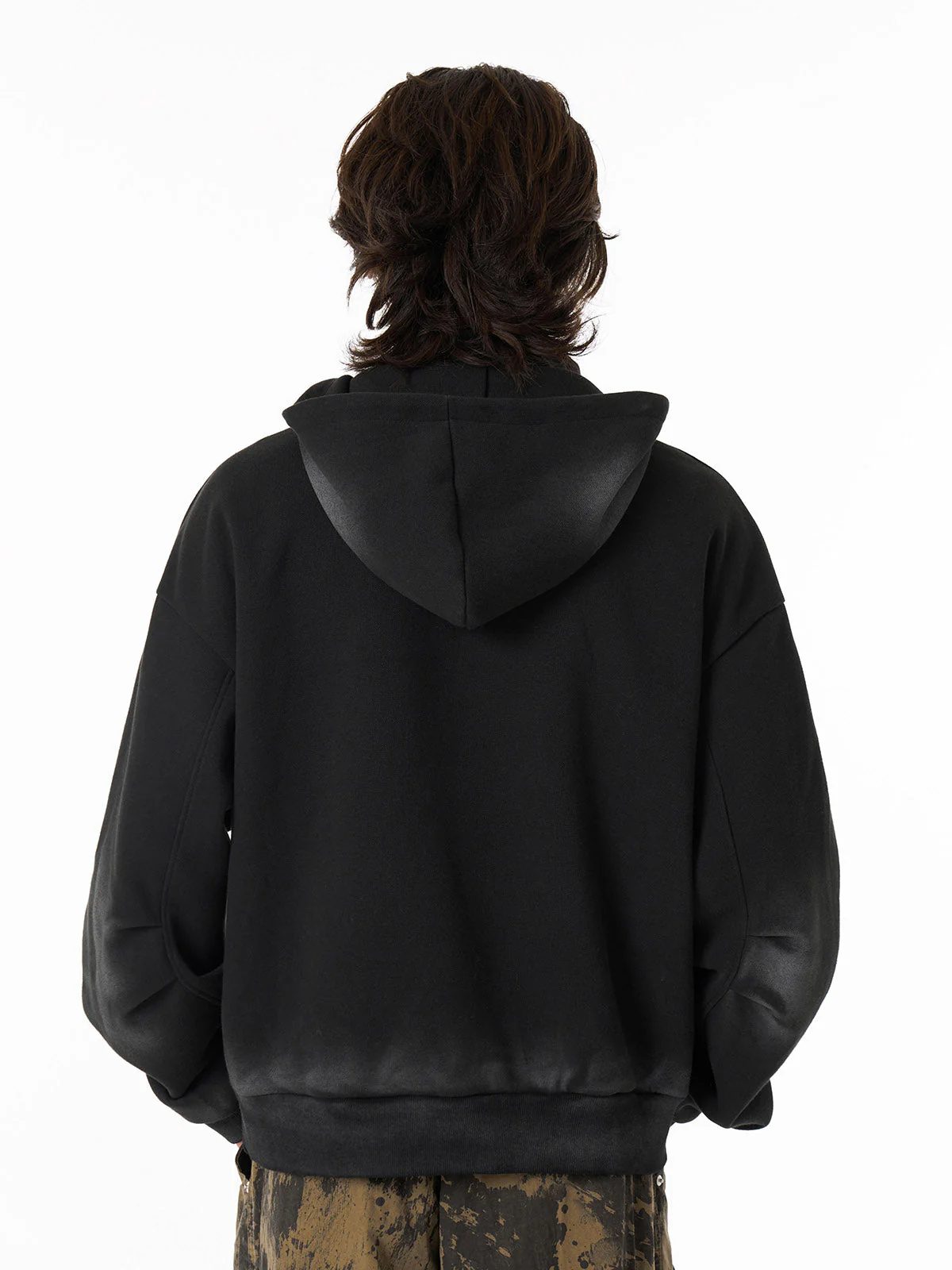 Distressed Stand Collar Stitching Spray Paint Quarter Zip Hoodie - Image 3
