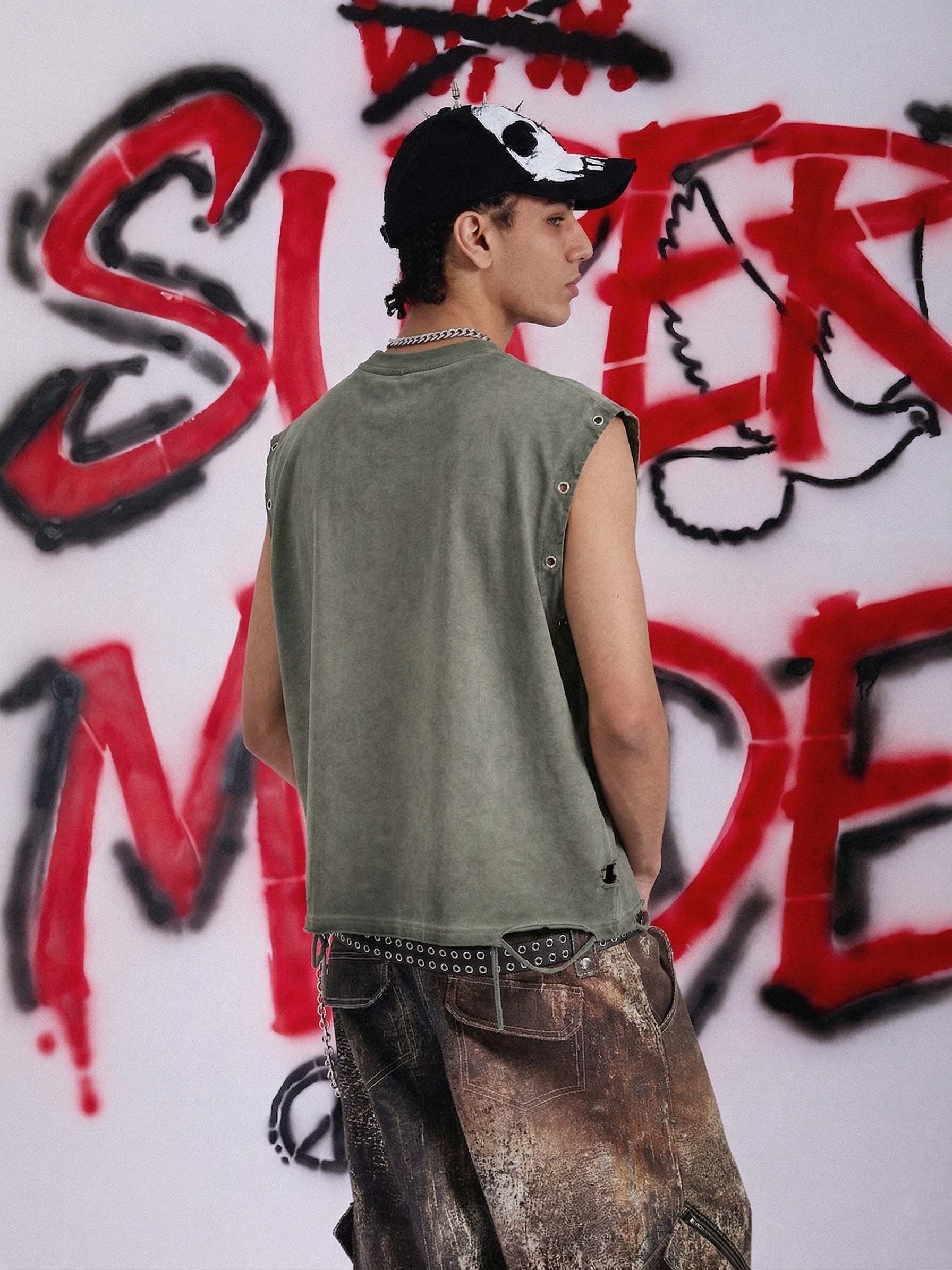 Distressed "SUPM.CO" Soccer Graphic Sleeveless T-Shirt - Image 4