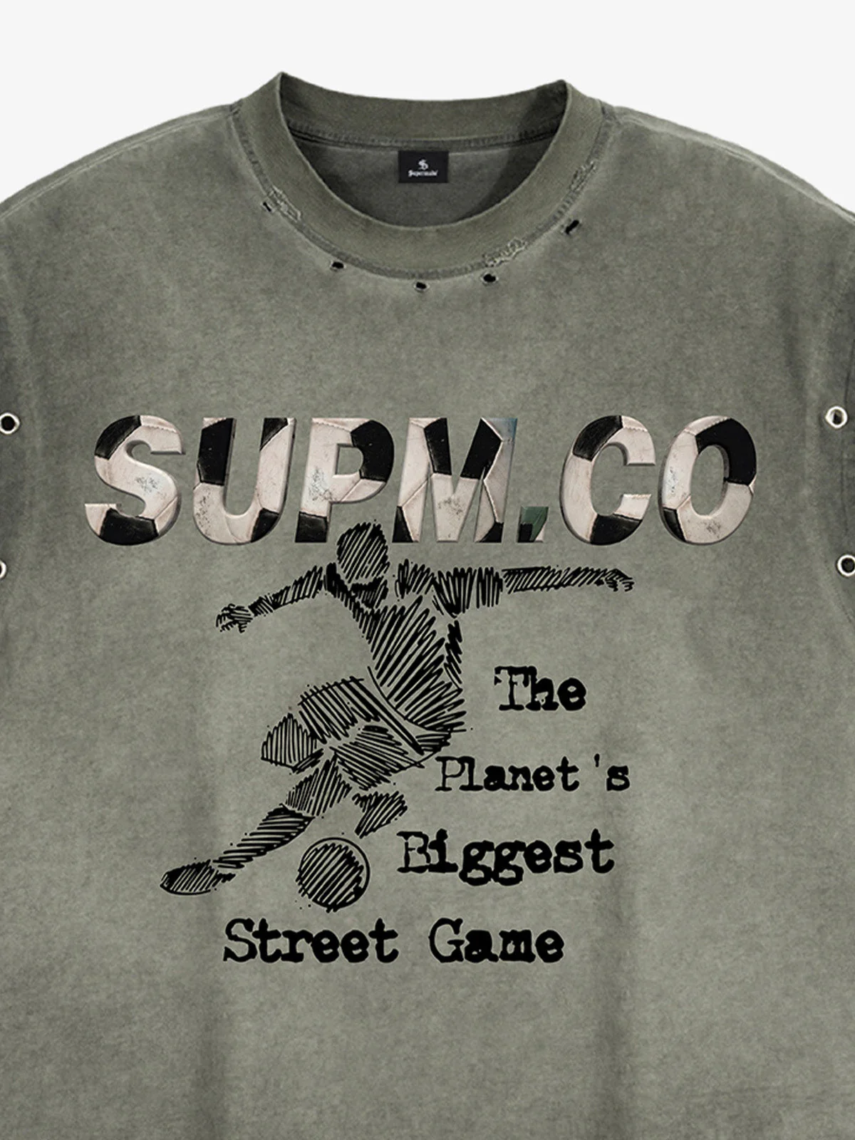 Distressed "SUPM.CO" Soccer Graphic Sleeveless T-Shirt - Image 6