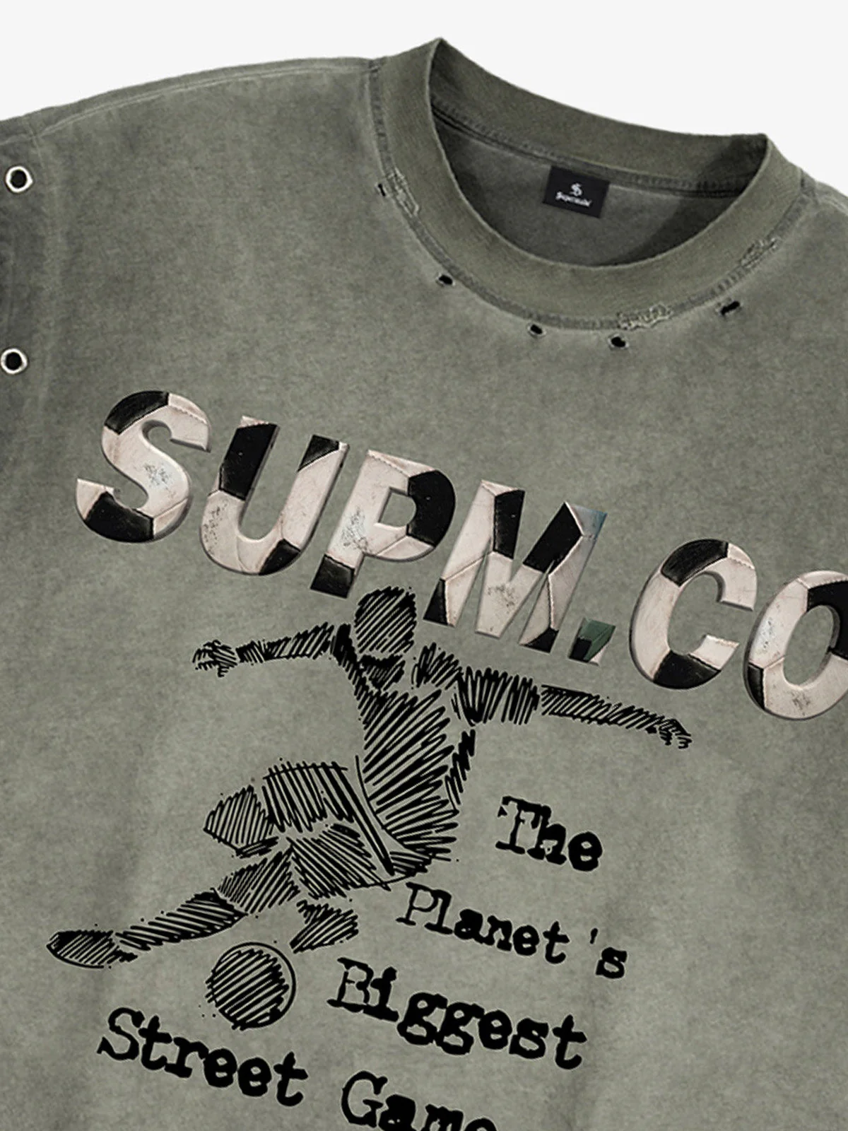 Distressed "SUPM.CO" Soccer Graphic Sleeveless T-Shirt - Image 8