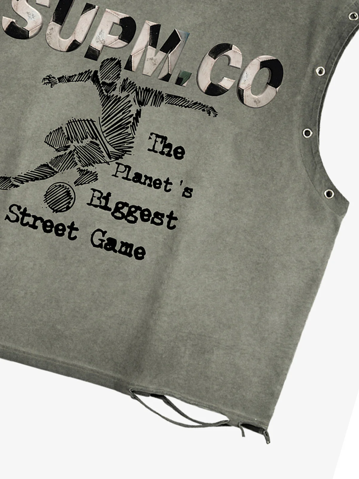 Distressed "SUPM.CO" Soccer Graphic Sleeveless T-Shirt - Image 9