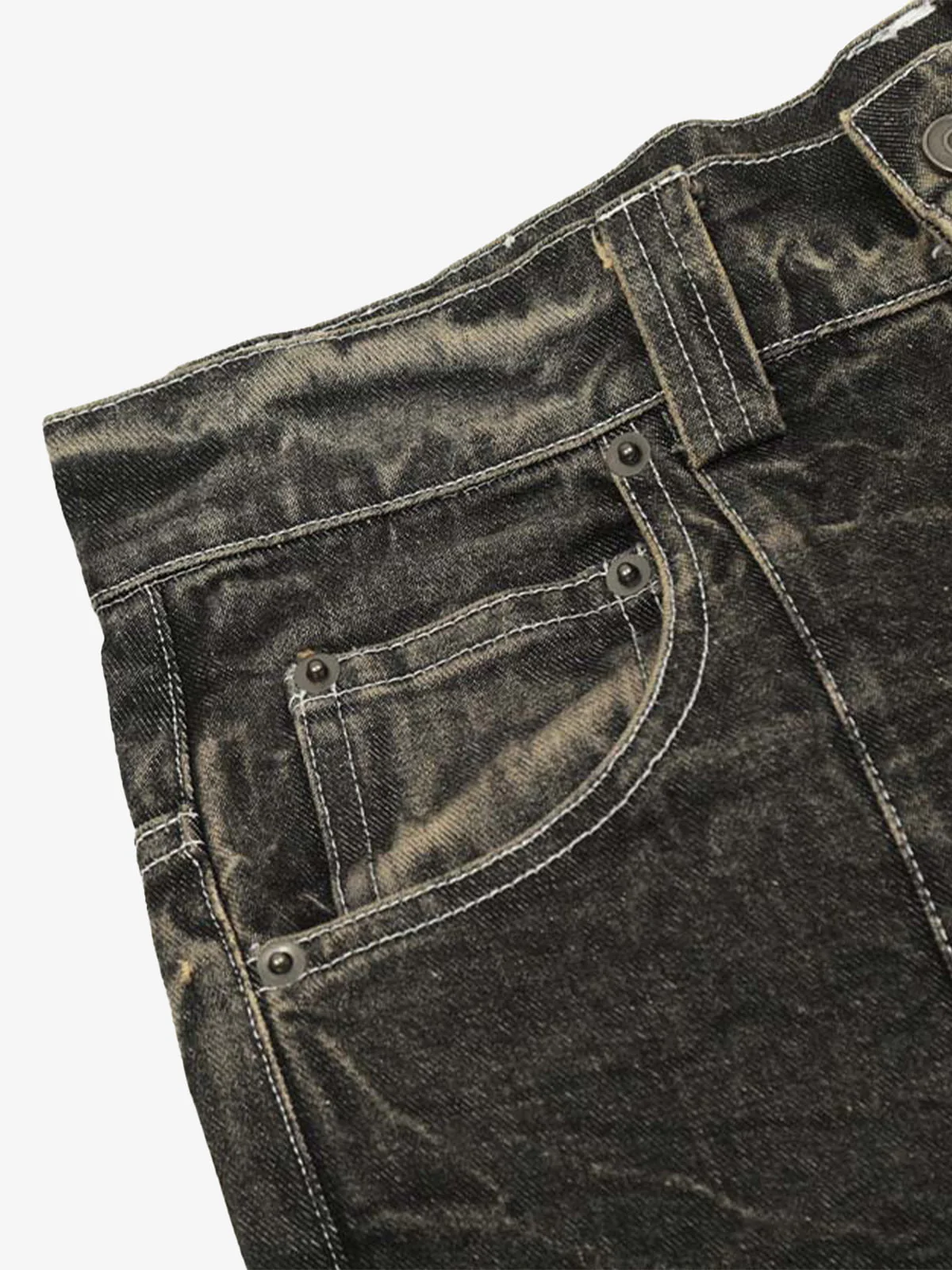 Distressed Texture Washed Straight-Leg Jeans - Image 3