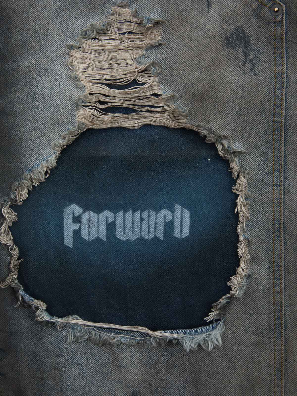 Distressed Washed Ripped Letter Patchwork Wide Leg Jeans - Image 4