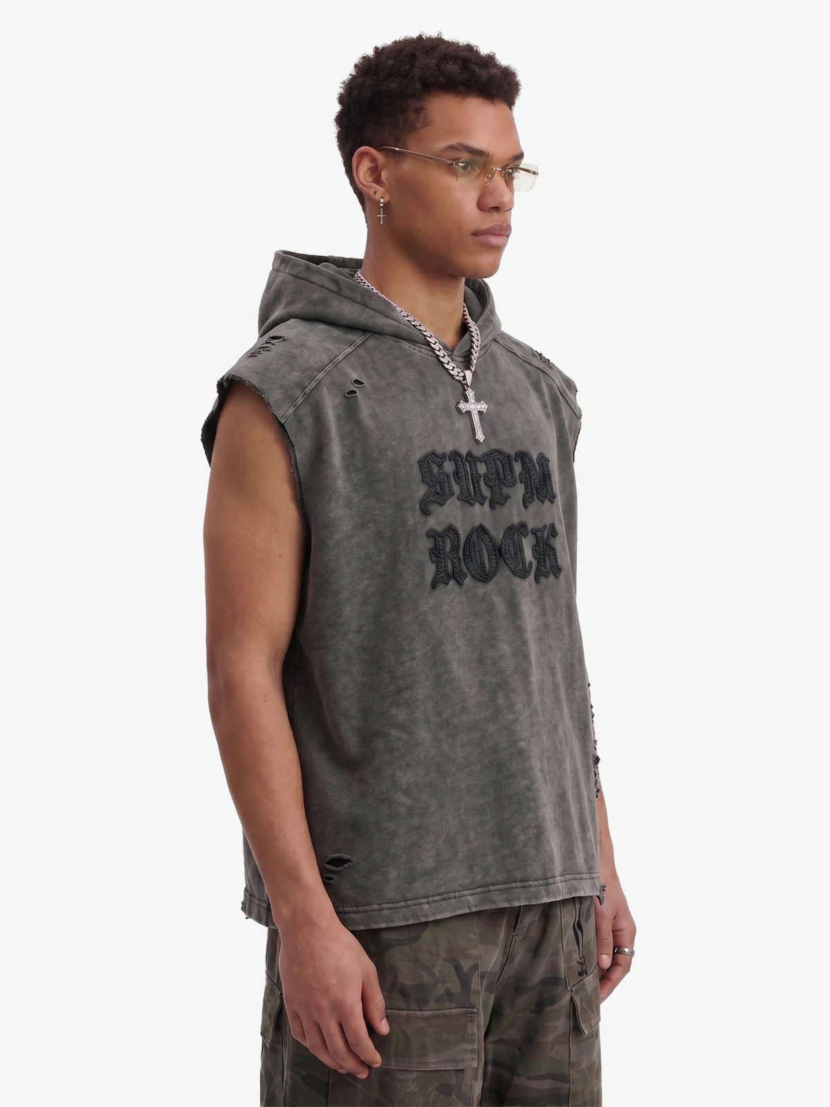 Distressed Washed Sleeveless Hoodie - Image 3