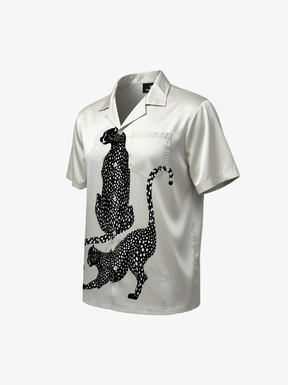 Double Cheetah Graphic Satin Cuban Shirt - Image 2