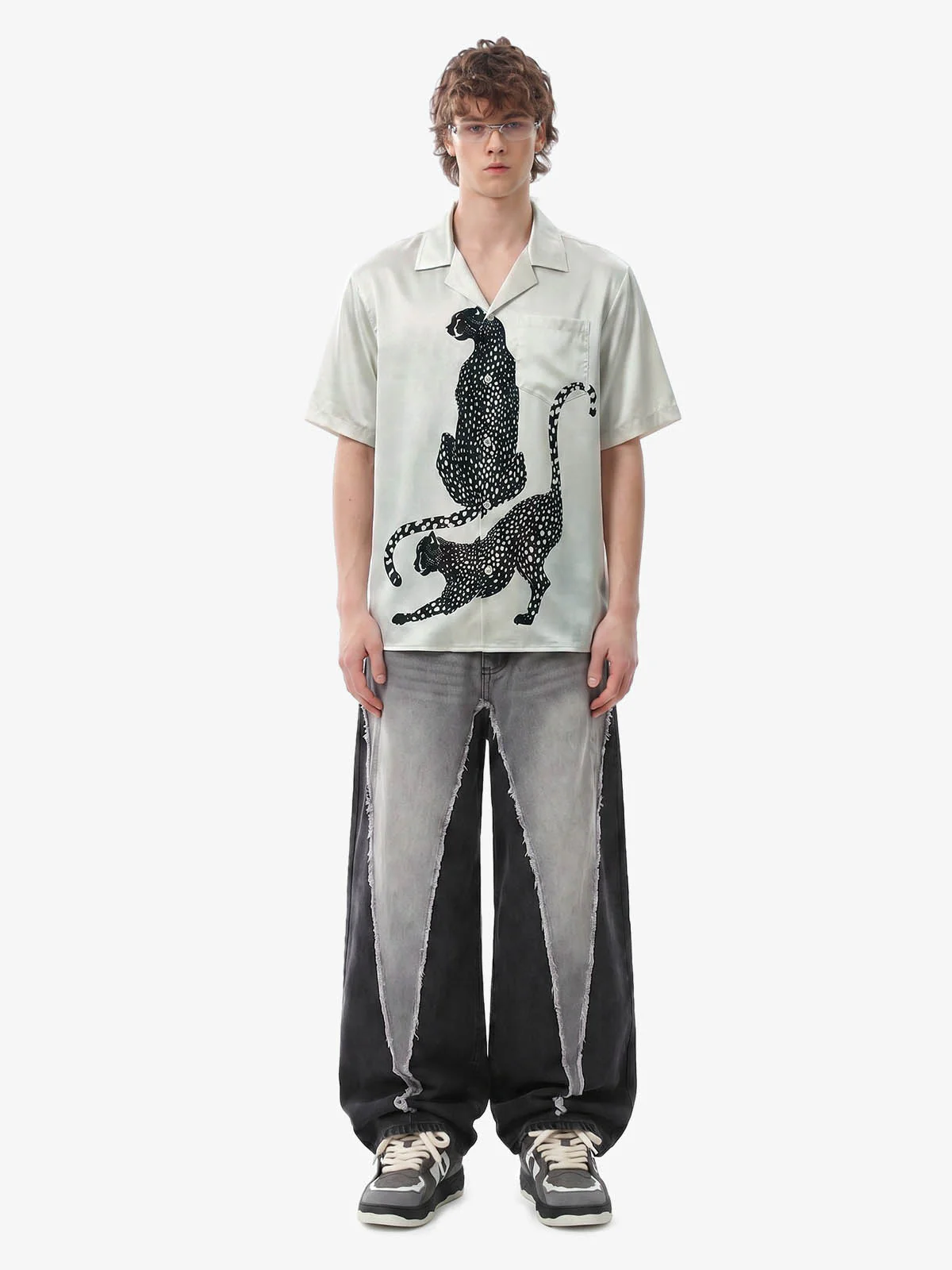 Double Cheetah Graphic Satin Cuban Shirt - Image 3