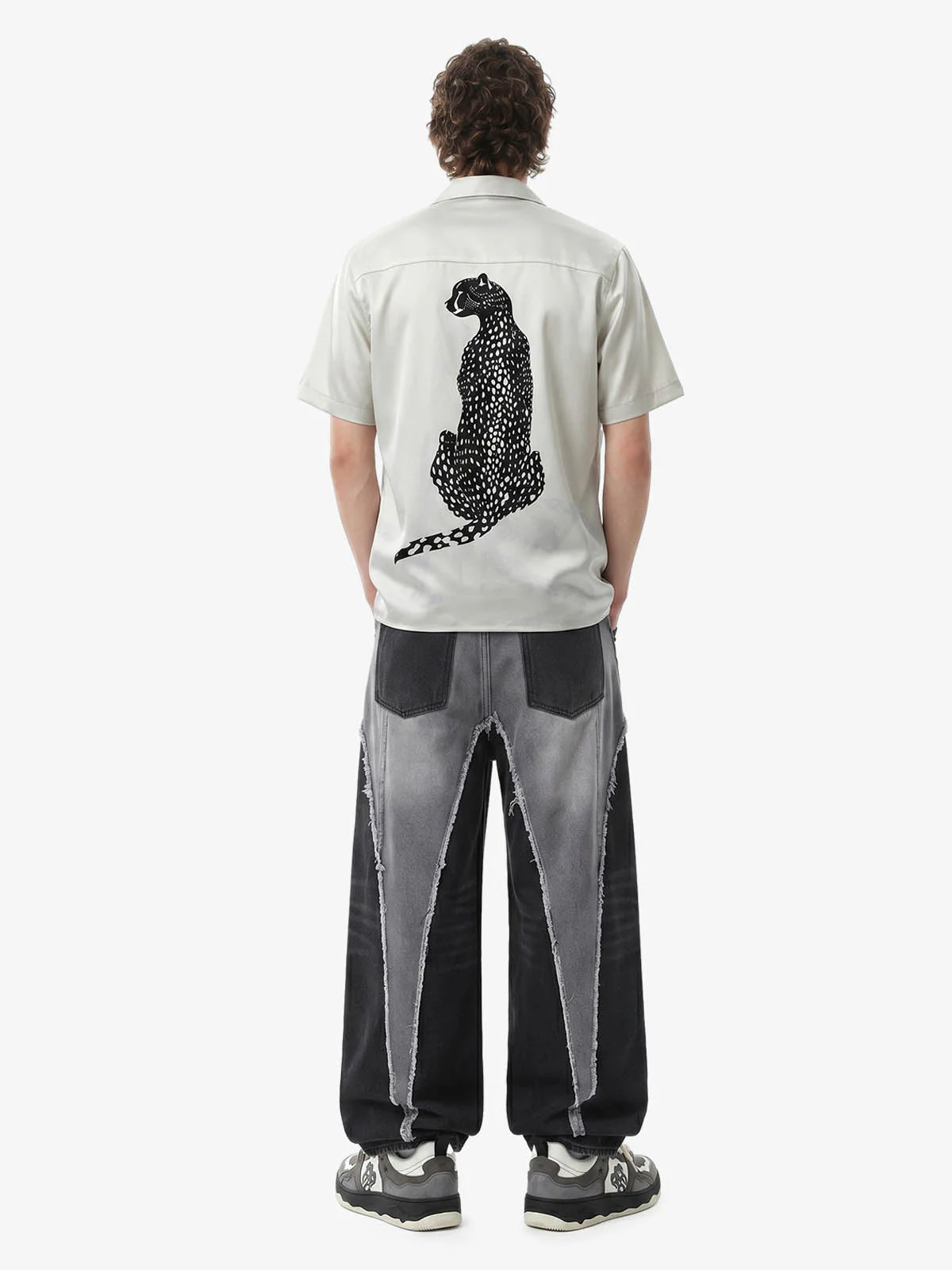 Double Cheetah Graphic Satin Cuban Shirt - Image 5