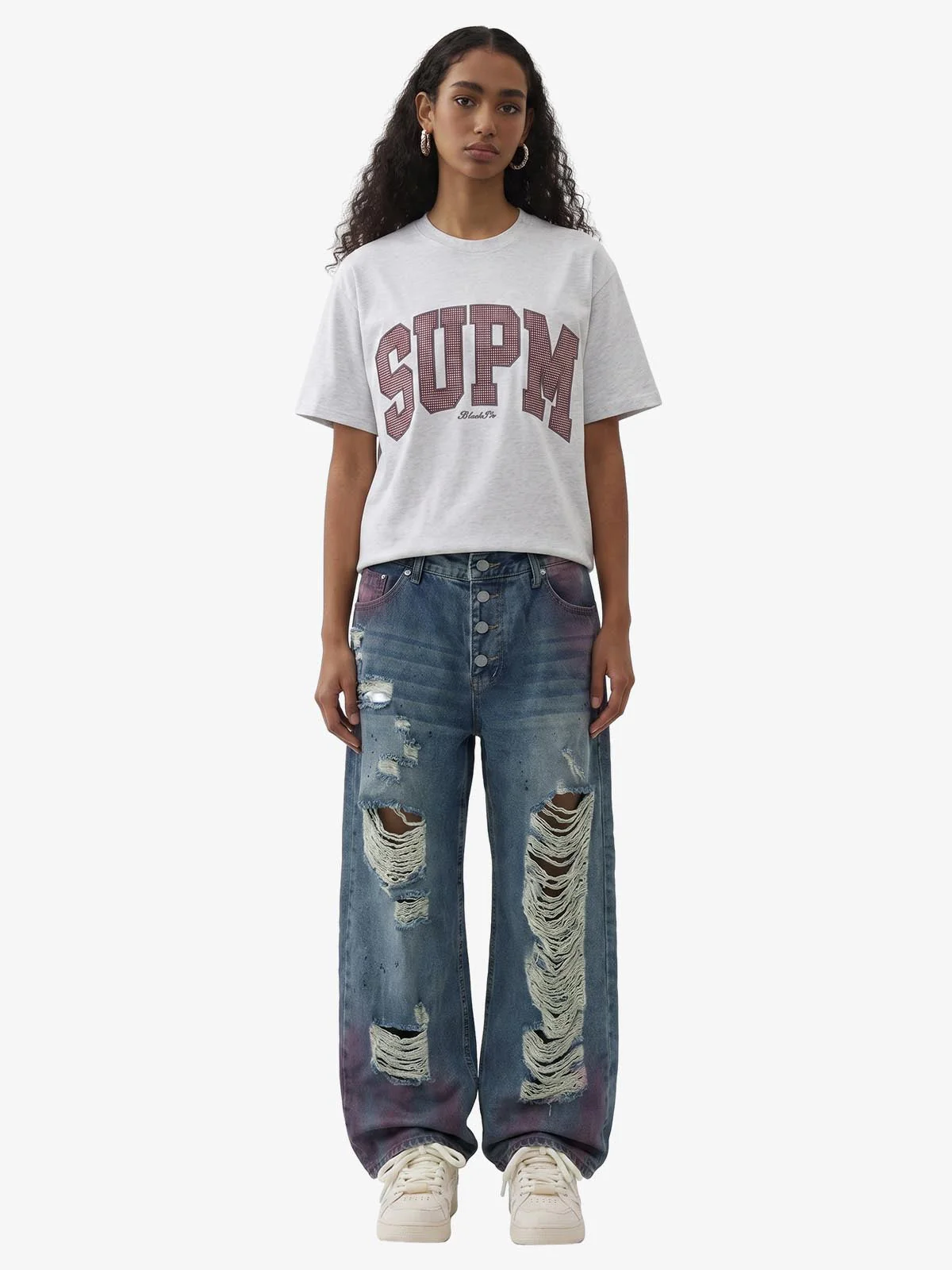 Double-Waist Distressed Wide-Leg Jeans - Image 4