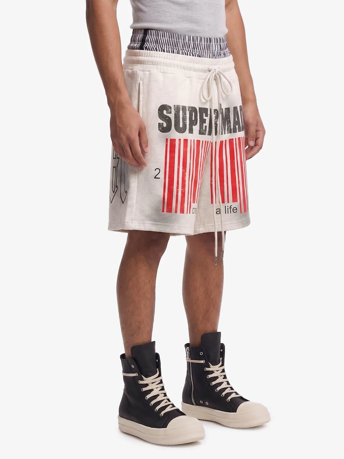 Double Waistband Barcode Graphic Shorts - Image 3