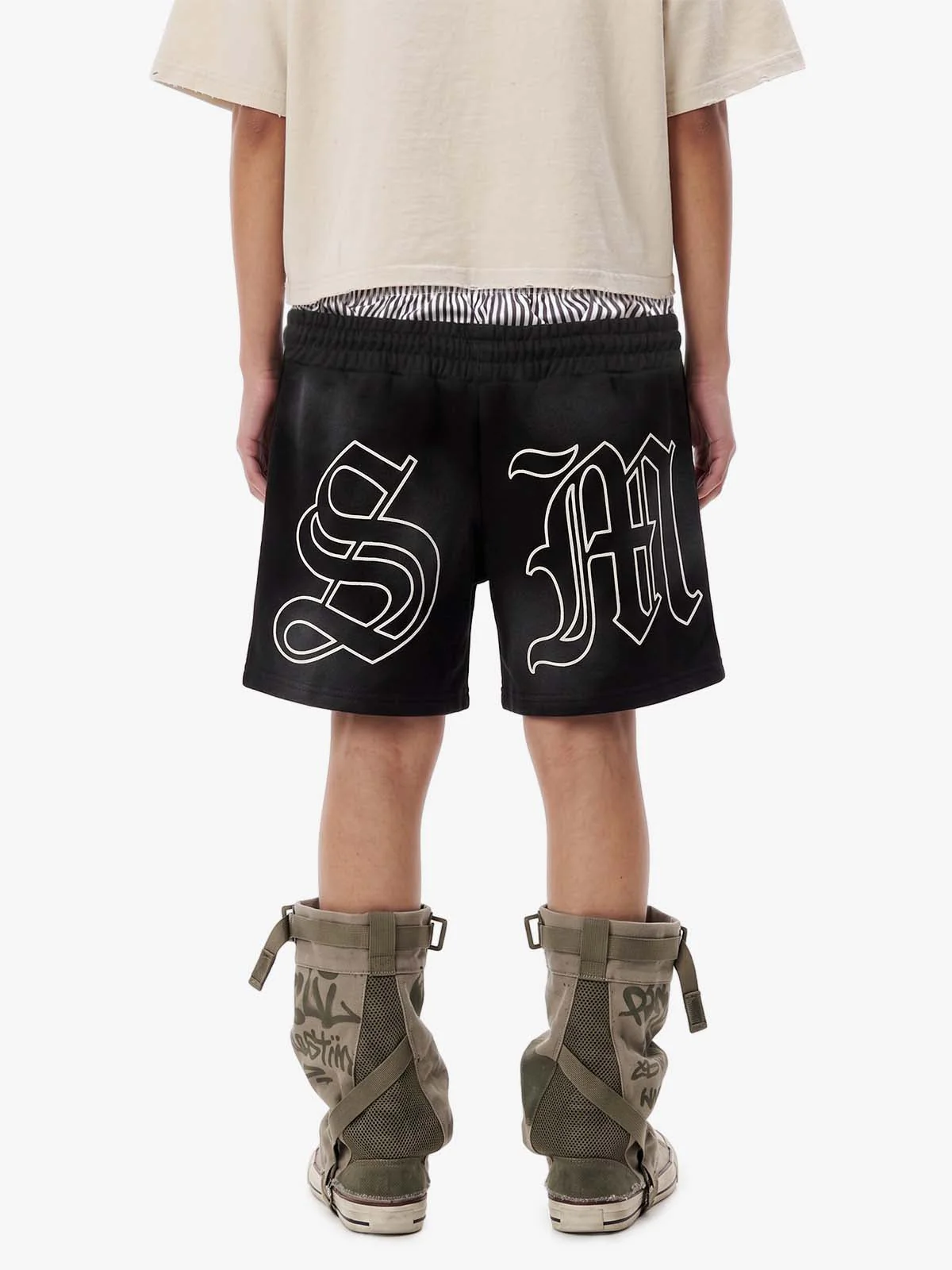 Double Waistband Barcode Graphic Shorts - Image 4