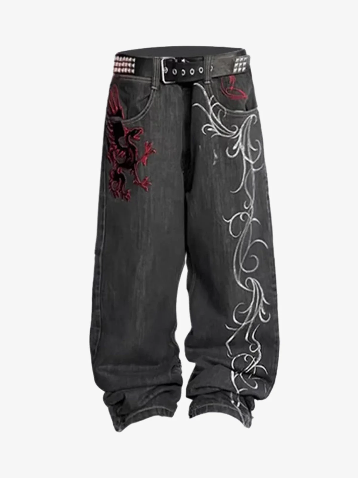 Dragon Embroidery Gothic Wide Leg Jeans - Image 2