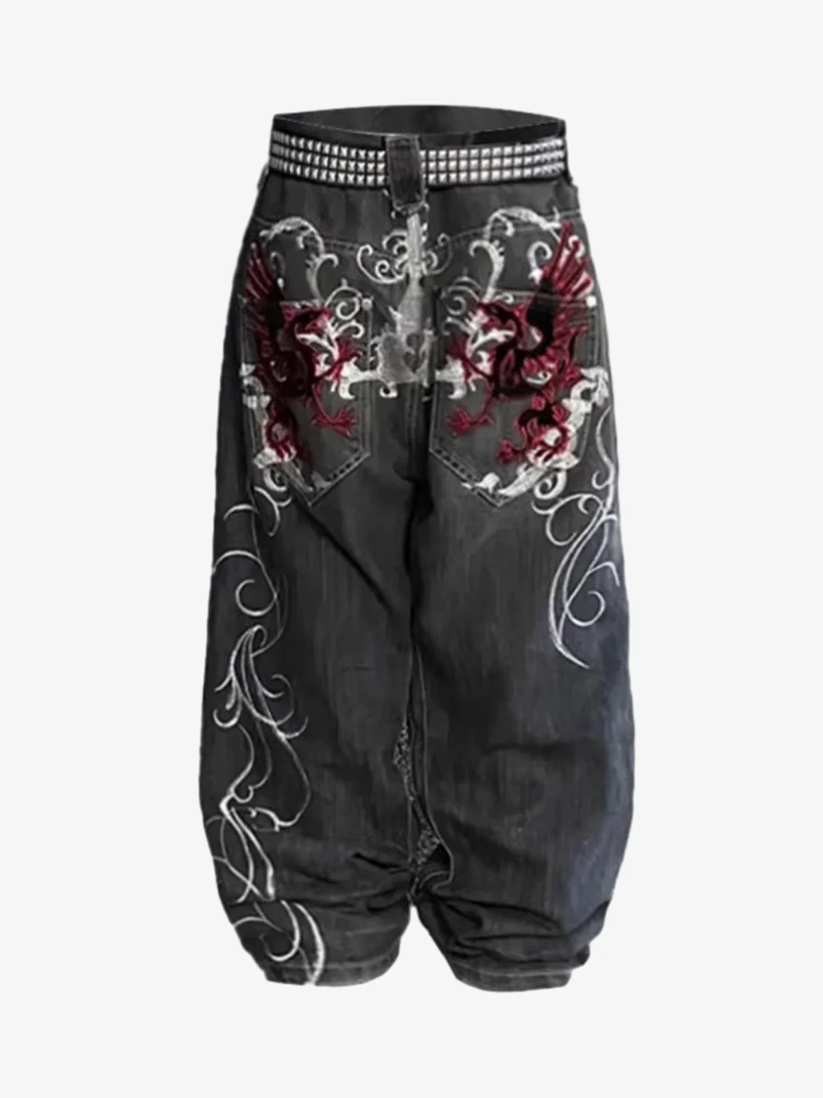 Dragon Embroidery Gothic Wide Leg Jeans - Image 6