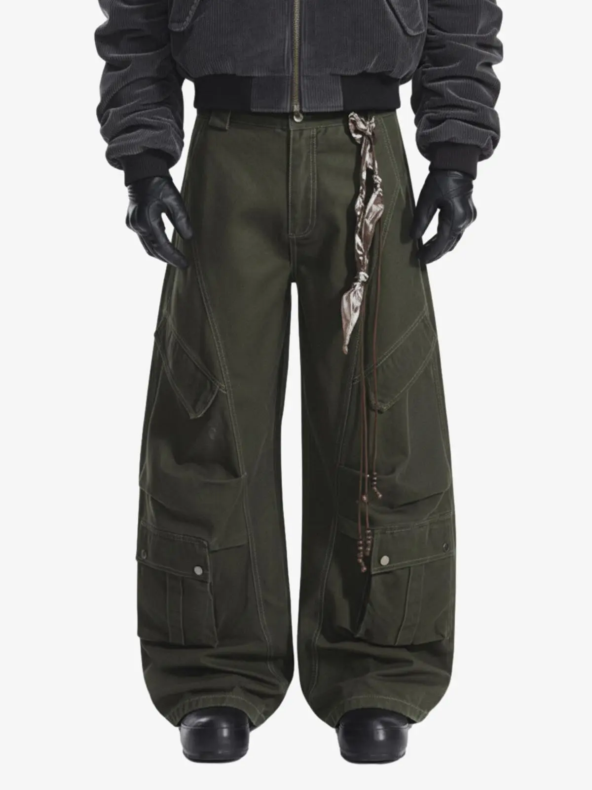 Draped Fabric Accessories Deconstructed Wide Leg Cargo Pants