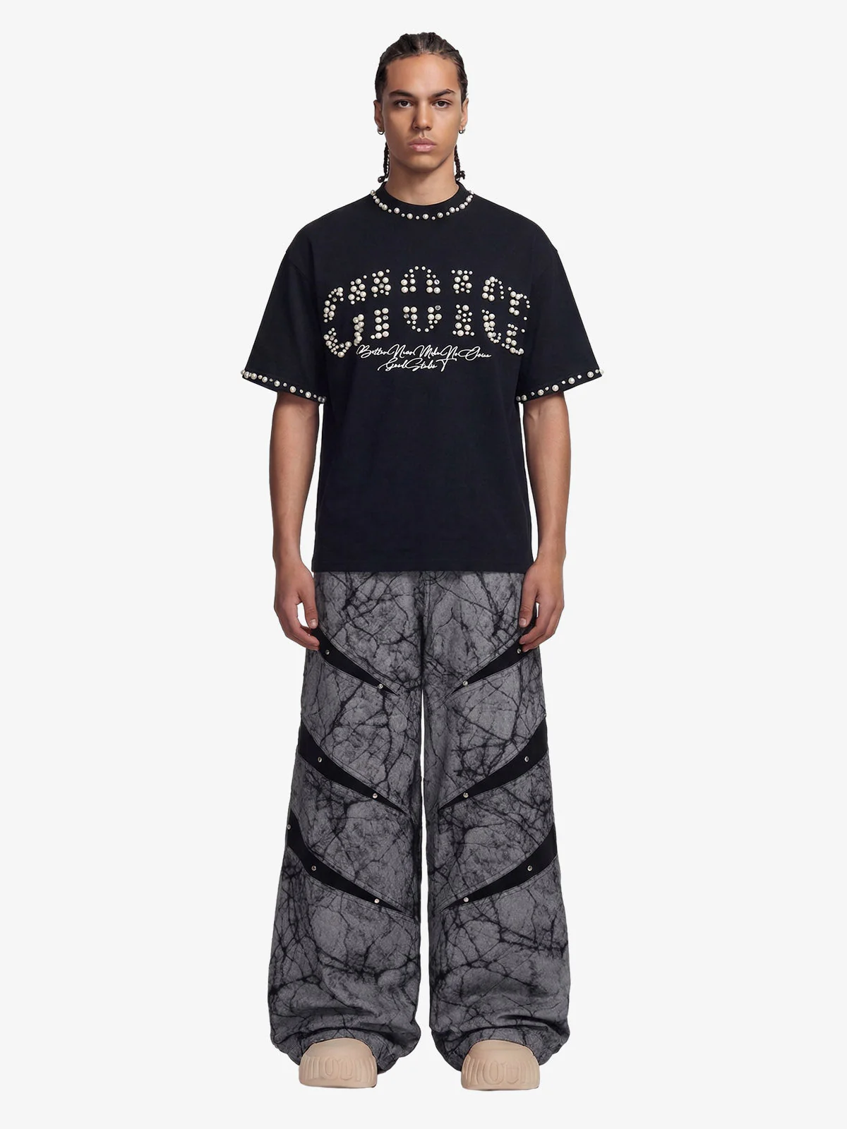 Elegant Pearl-Embellished Oversized T-Shirt - Image 3