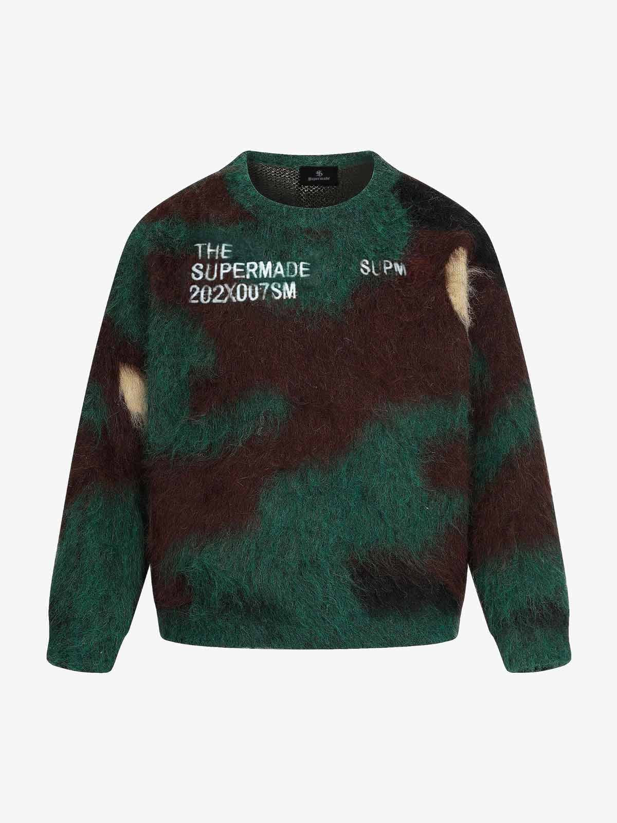 Embroidered Camouflage Shaggy Knitted Sweater - Image 2