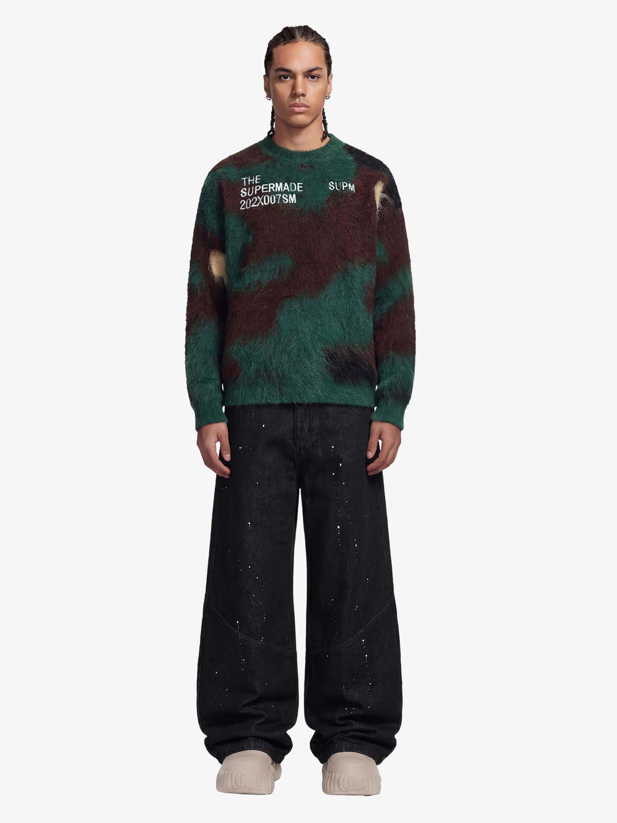 Embroidered Camouflage Shaggy Knitted Sweater - Image 4