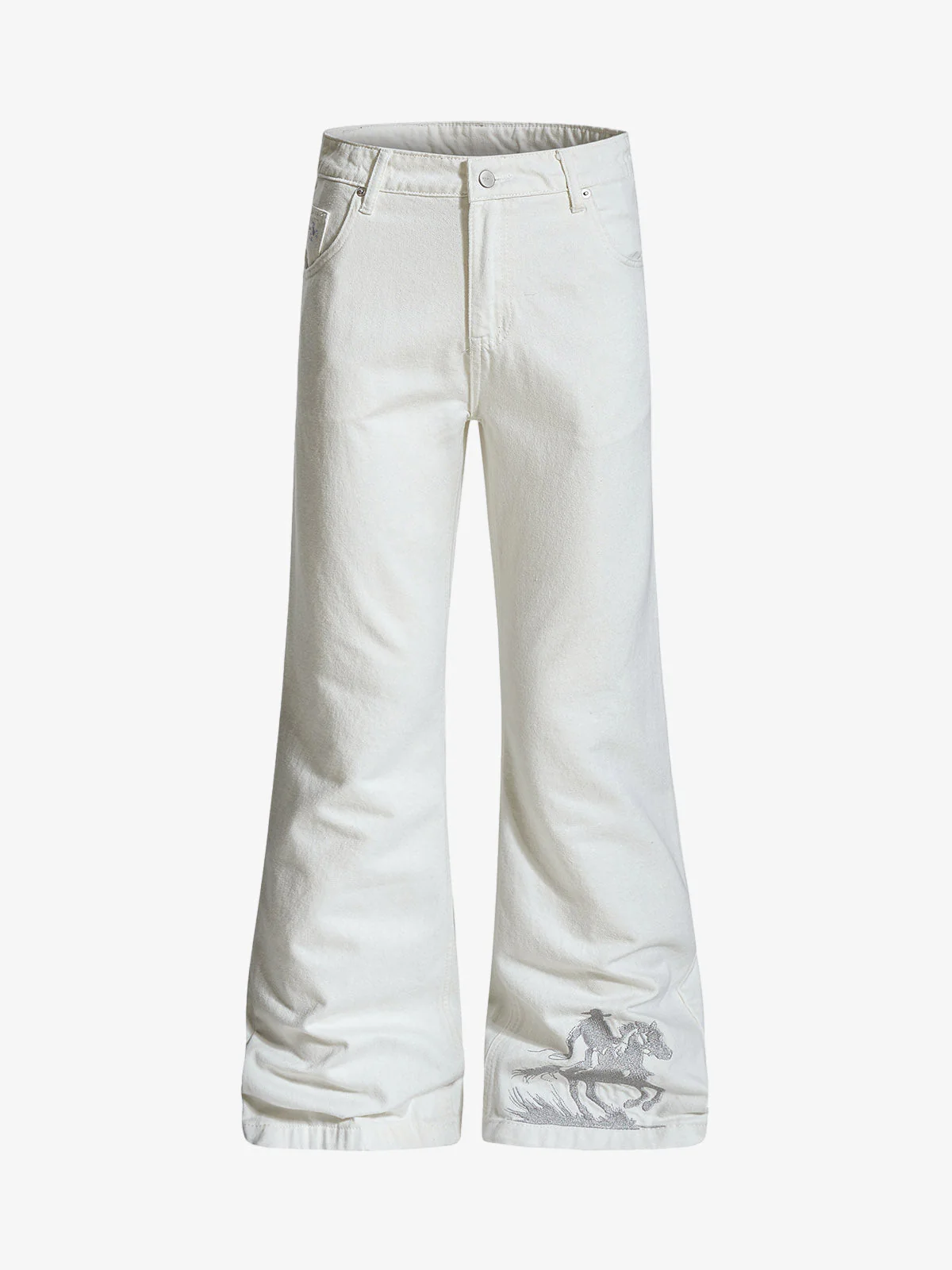 Embroidered Horse Wide Leg Denim Flare Jeans - Image 5