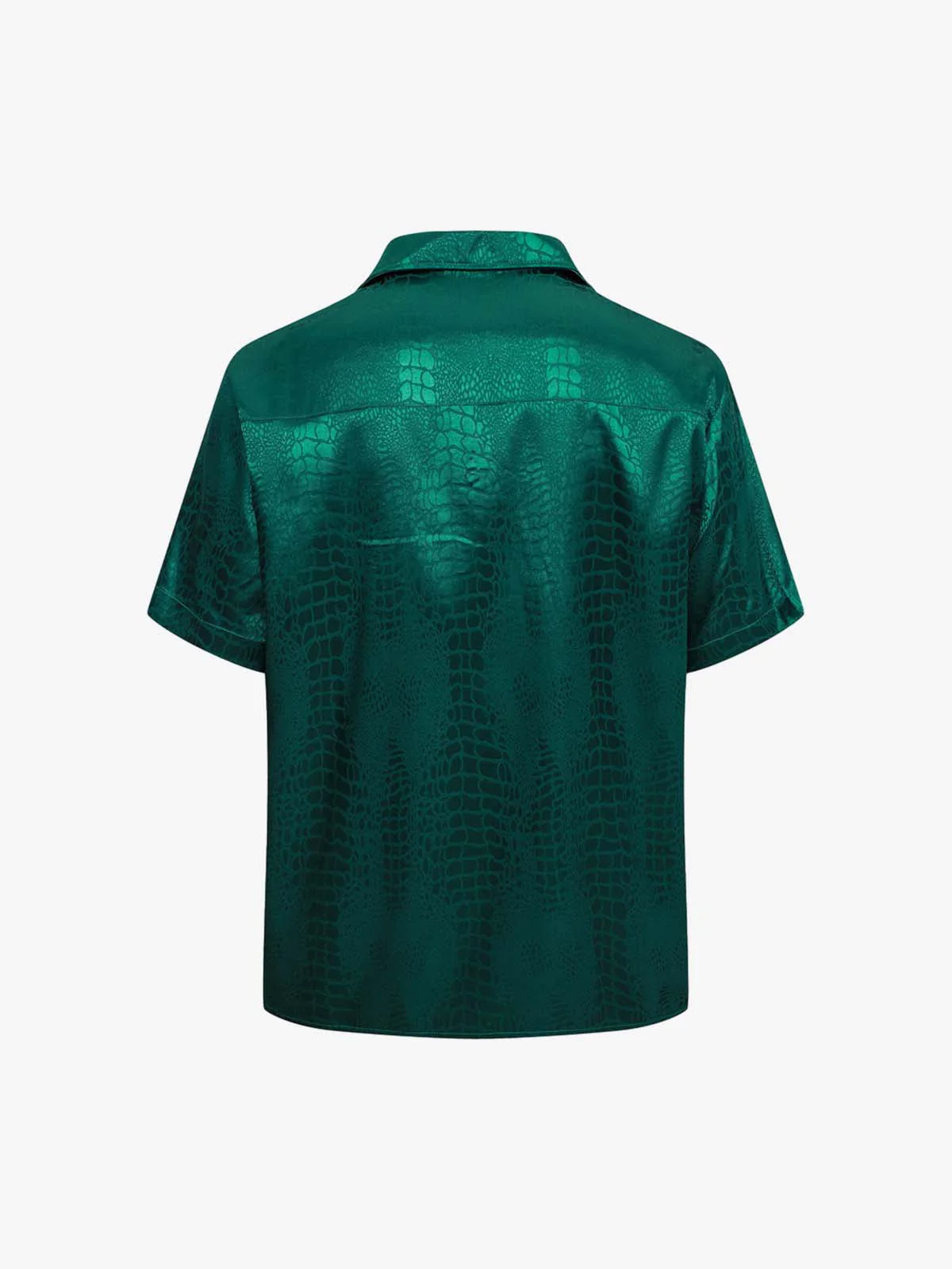 Emerald Crocodile Satin Cuban Shirt - Image 6