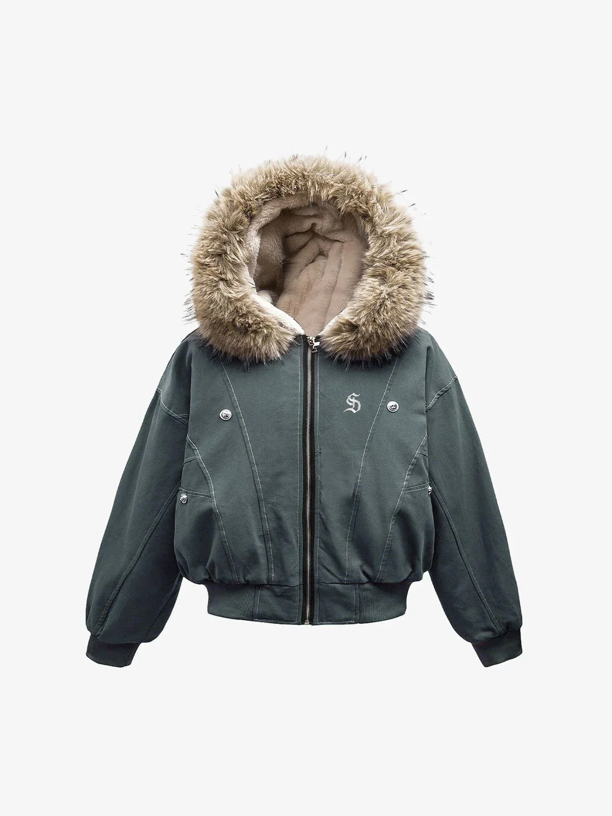 Faux Fur Lined Zip Up Winter Hooded Bomber Jacket - 2560 - Image 13