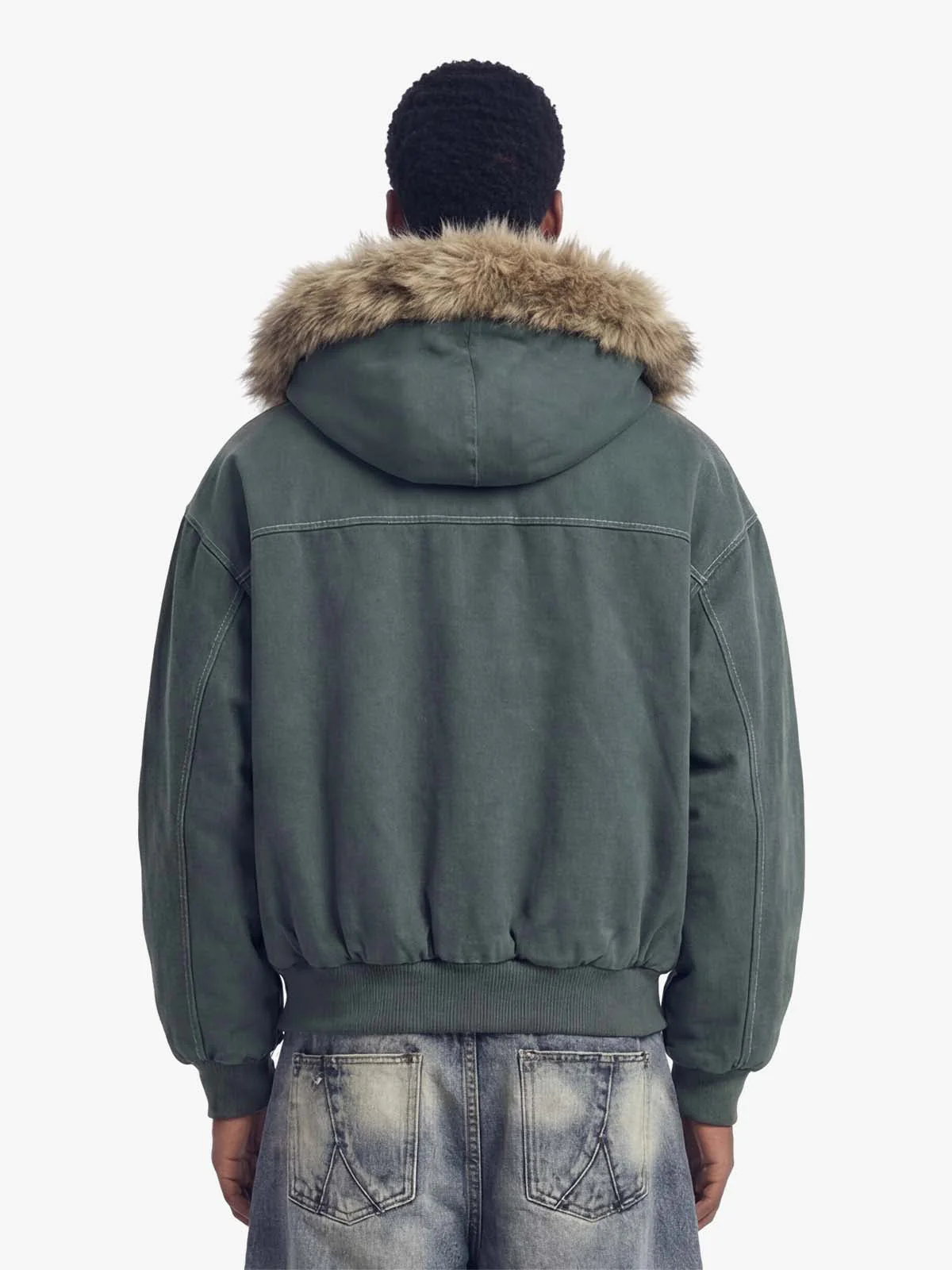 Faux Fur Lined Zip Up Winter Hooded Bomber Jacket - 2560 - Image 4