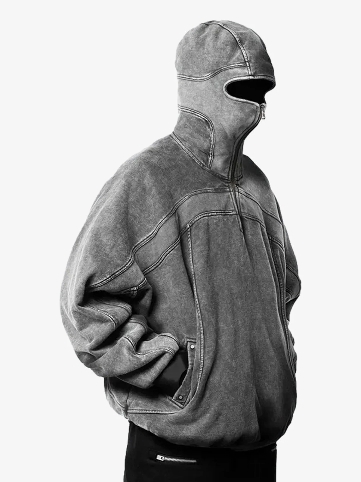 Fleece Retro Zipper Eye-Hood Design Hooded Jacket - 2489 - Image 10