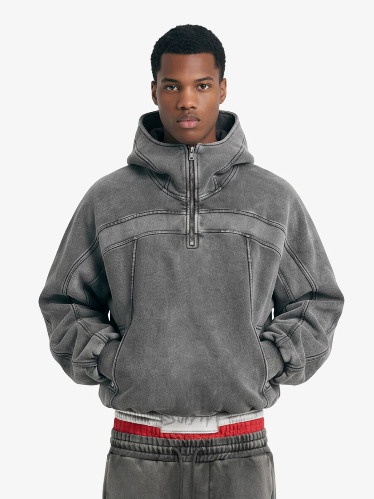 Fleece Retro Zipper Eye-Hood Design Hooded Jacket - 2489 - Image 3