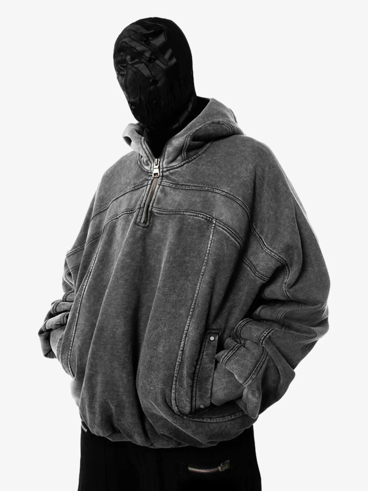 Fleece Retro Zipper Eye-Hood Design Hooded Jacket - 2489 - Image 9
